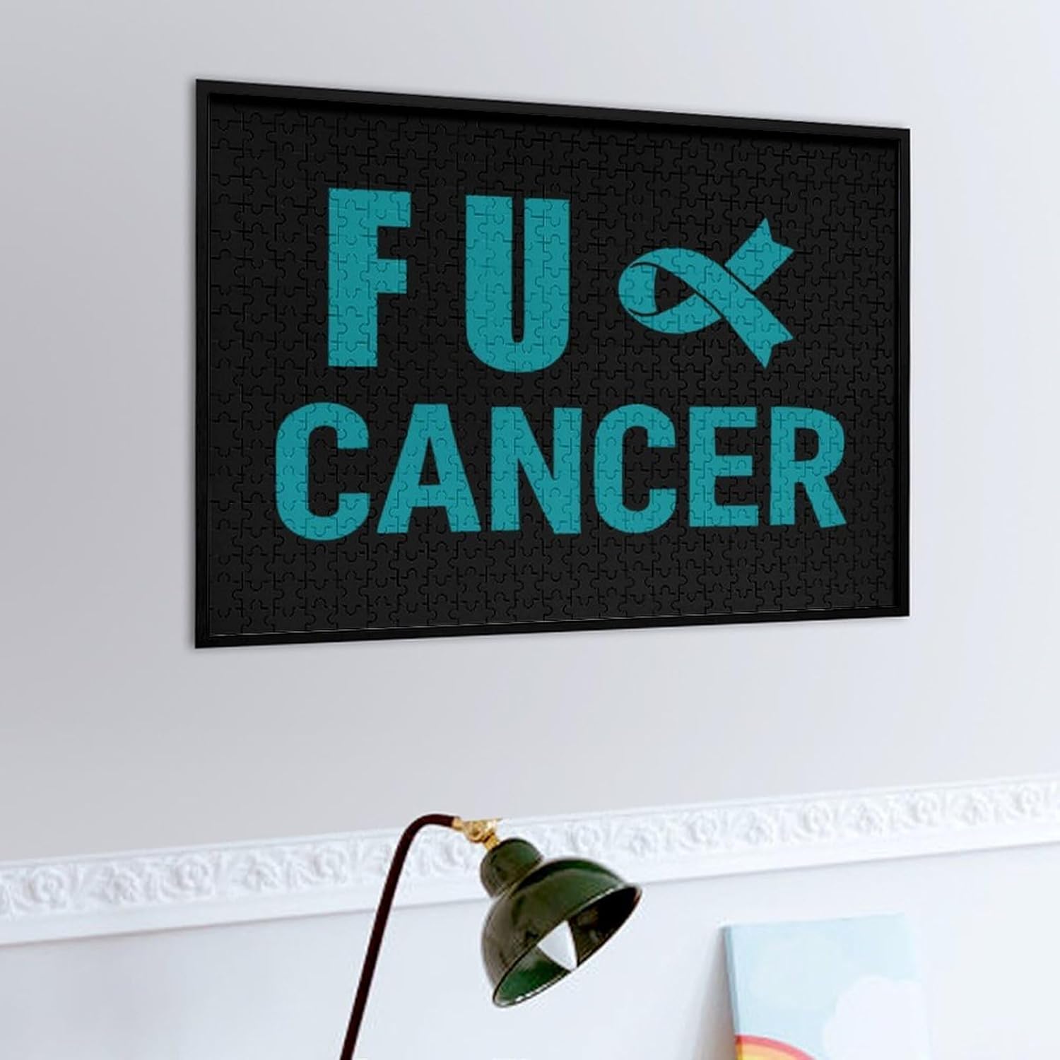 FCK Cancer Teal Ribbon Ovarian Cancer Puzzles for Adults 500 PCS Wooden Jigsaw Puzzle Wall Decor Christmas