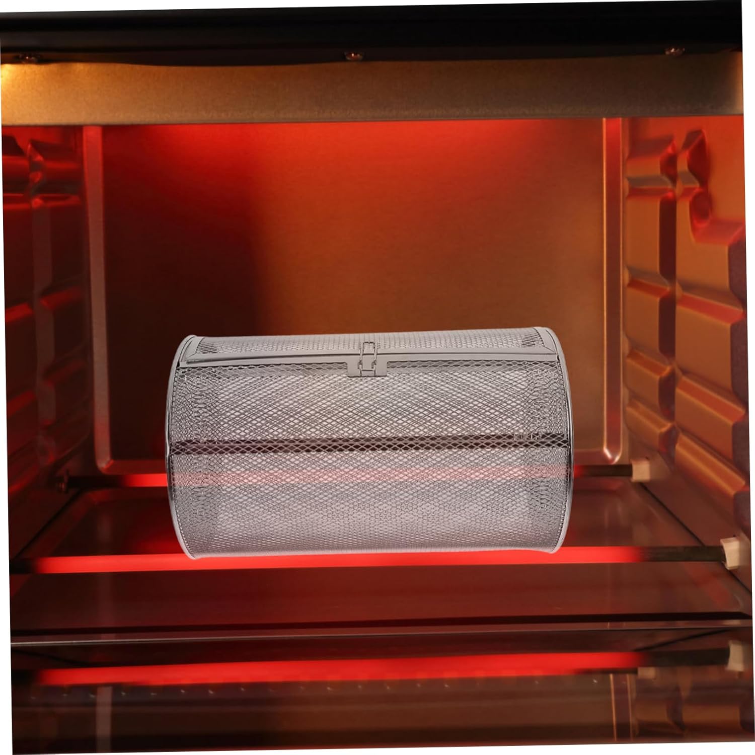 Rotatable Stainless Steel Grill Basket for Air Fryer Oven Versatile Cooking Tool with Unique Door Design for Nuts Bbq and Family Gatherings