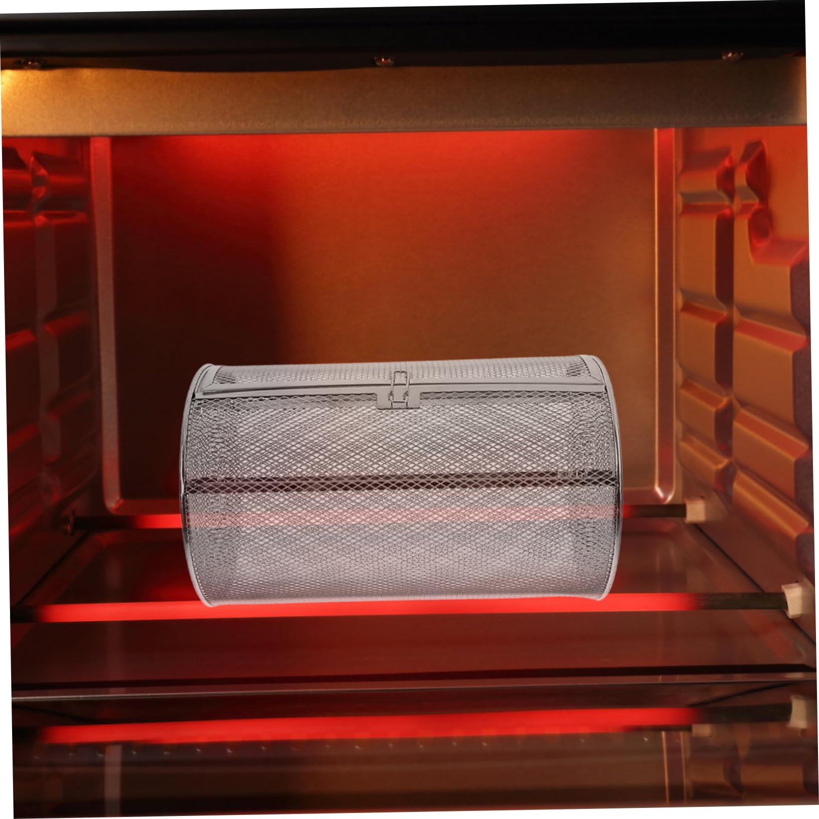 Jaula Giratoria para Horno de Acero Inoxidable Plata, Cesta para Asar Nueces y Carne, Resistente a Deformaciones Calentamiento Uniforme