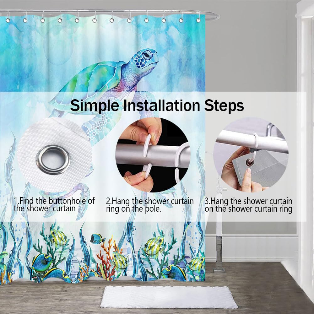 Aimego Duschvorhang Meeresschildkröte – 183x200 Cm, Polyester, Wasserdicht, Mit 12 Haken
