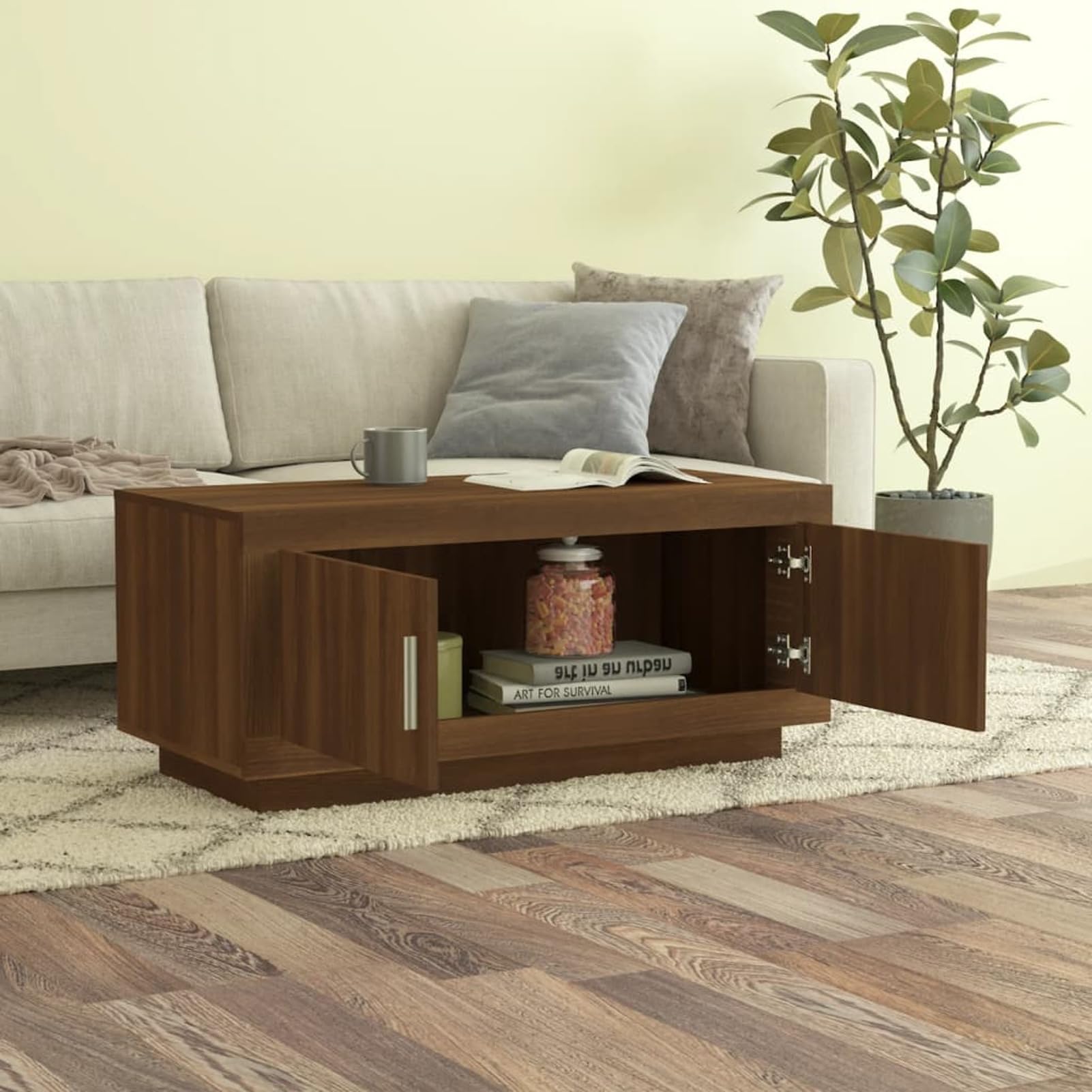 Homgoday Tavolino da caffè in rovere marrone, 102 x 50 x 45 cm, tavolino da tè per soggiorno, sala d'accoglienza degli ospiti, camera da letto e ufficio, mobili 1702