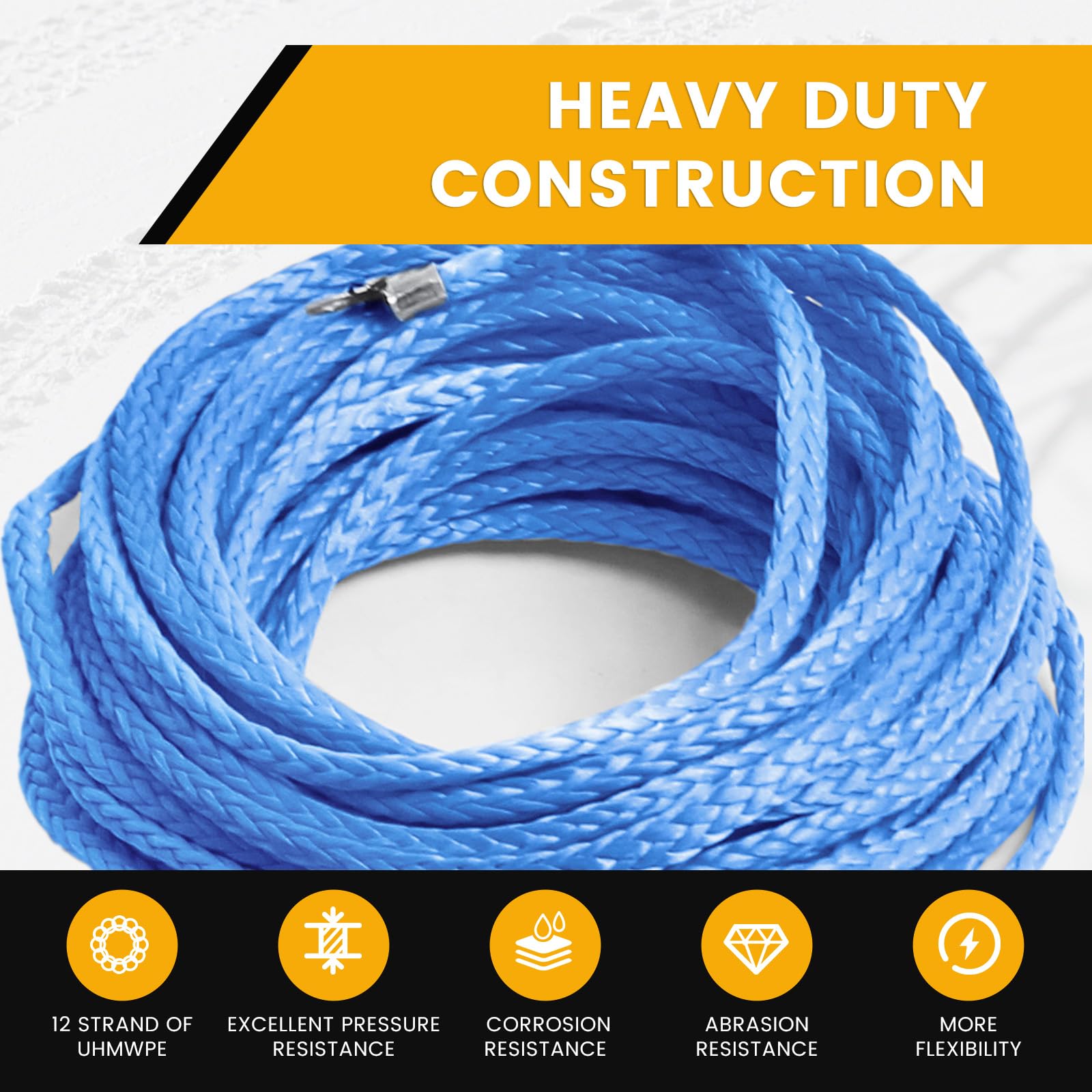 Corda sintetica per verricello 3/16 pollici x 15,2 m 3,8 t con guaina protettiva Blu