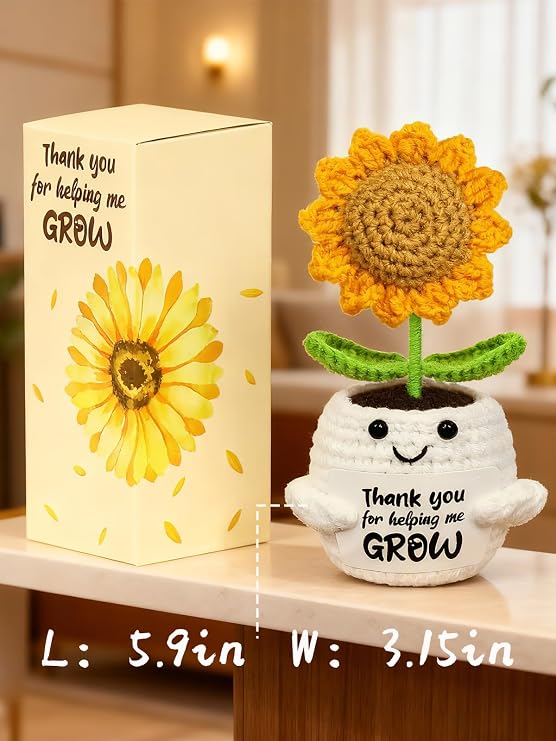 U-Goforst Teacher Appreciation Gifts, Thank You Gifts for Women Boss Coworker Friend, Emotional Support Positive Handmade Crochet Sunflower for Valentines Christmas Birthday Graduation Retirement
