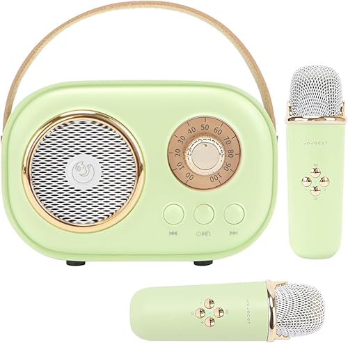 Mini máquina de karaoke para niños, altavoz Bluetooth portátil con 2 micrófonos inalámbricos, juguetes para niñas y niños, juego de altavoces retro,
