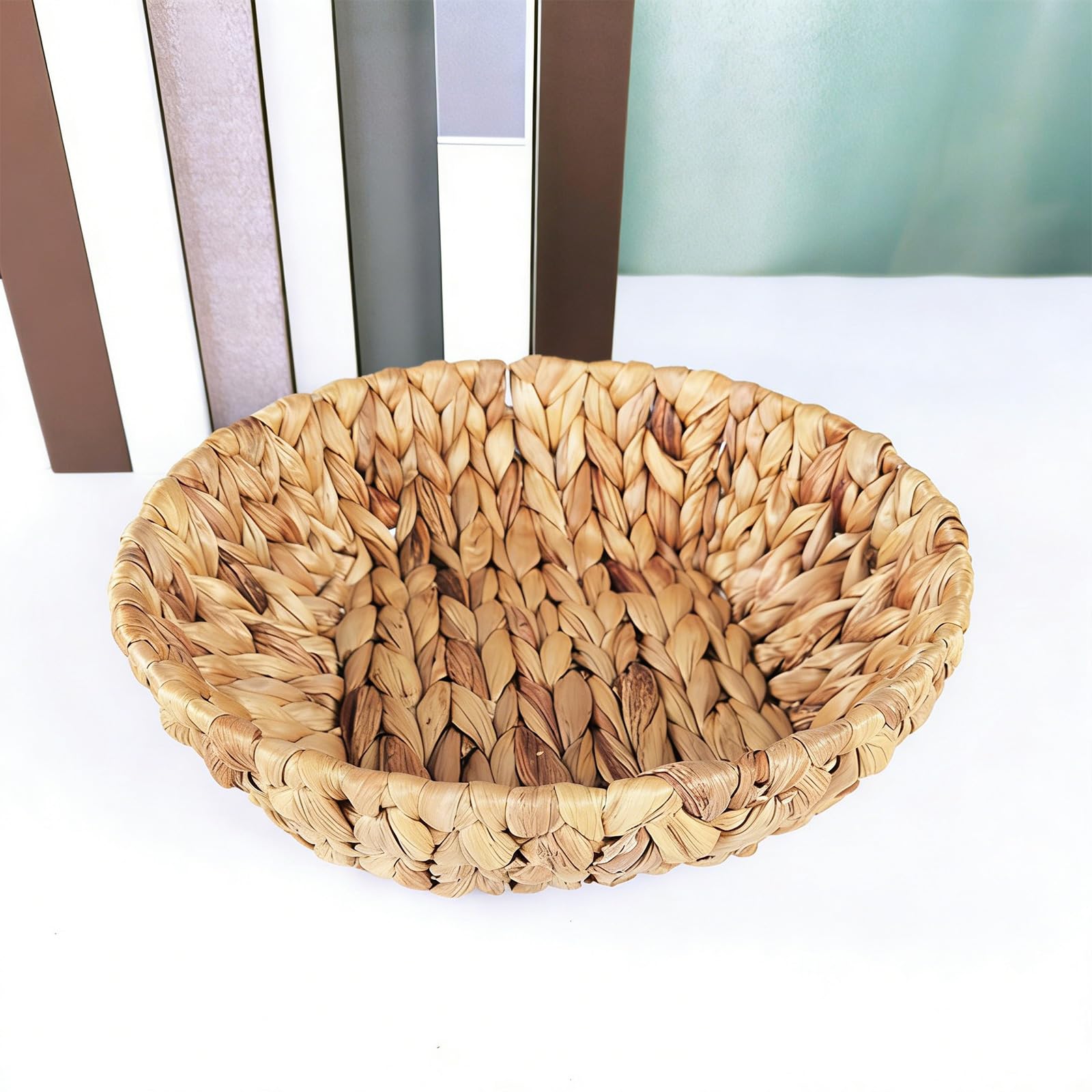 Cesto portaoggetti Rotondo in Fibra Naturale Realizzato in giacinto d ' Acqua, Ideale per Mantenere Lo Spazio in Ordine e Soluzione archiviazione Decorativa ordinata