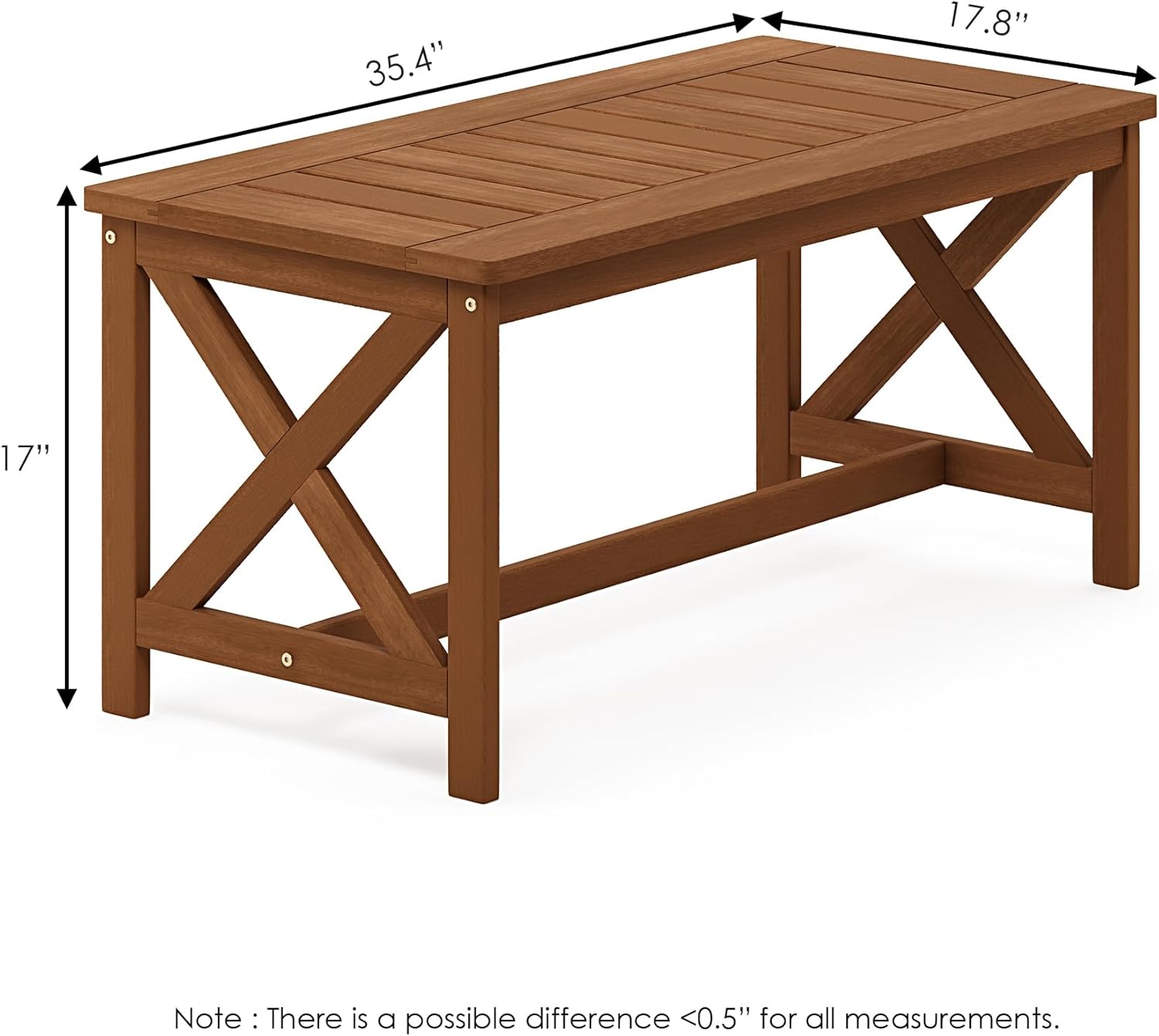 Furinno TIOMAN Outdoor Patio Coffee Table, Small Wood Outdoor Table with X-Frame Design, Teak Oil Finish Patio Side Table for Garden, Porch, Deck or Balcony, Light Wood