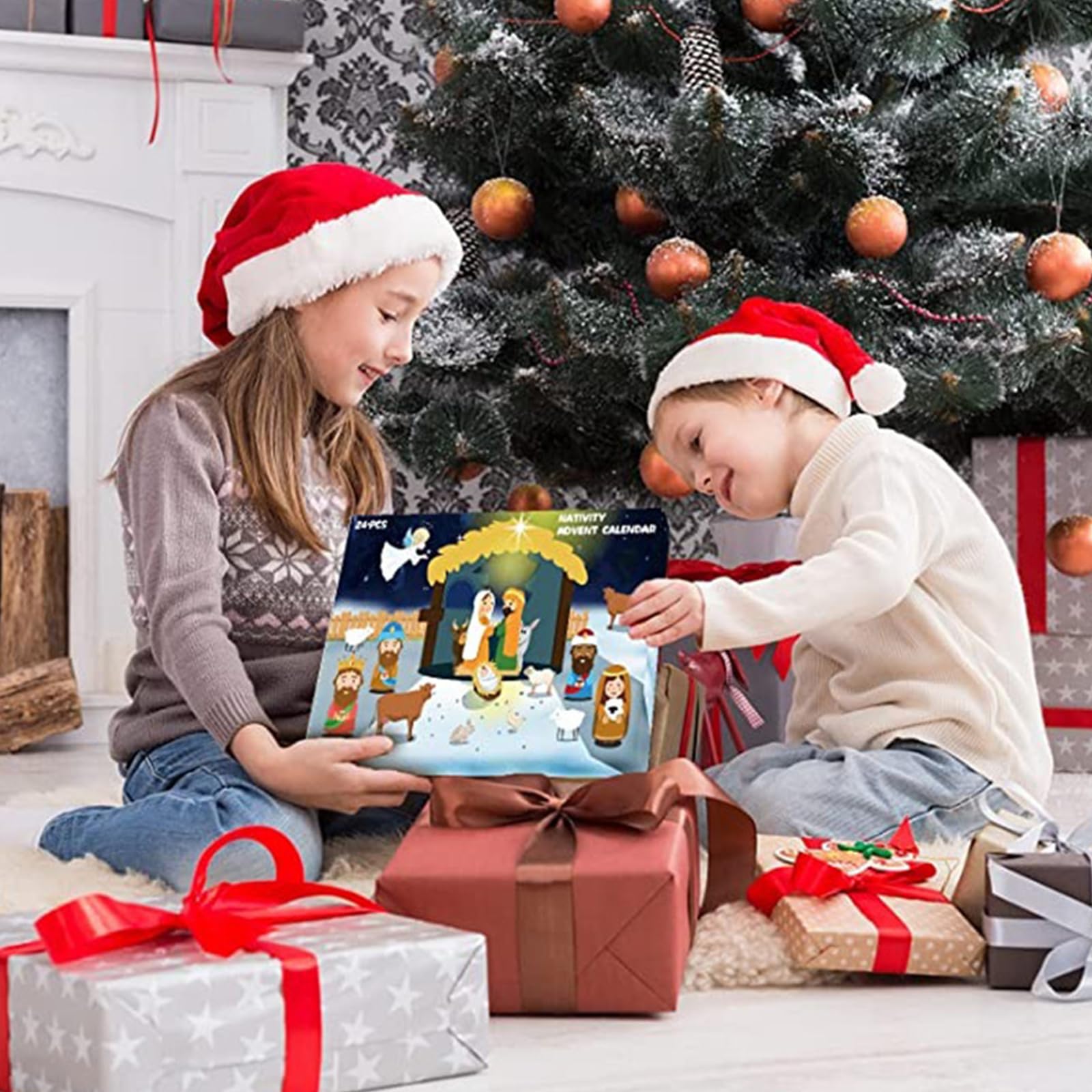 Calendario de Adviento de Navidad con 24 miniaturas de resina, regalo para niños y niñas, adecuado para figuras de belén infantil