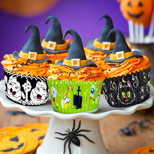 Miniatura 7 de 600 piezas de forros para cupcakes de Halloween, tazas para hornear, calabaza, fantasma, momia, vampiro, gato negro, envoltura de cupcakes, lindo