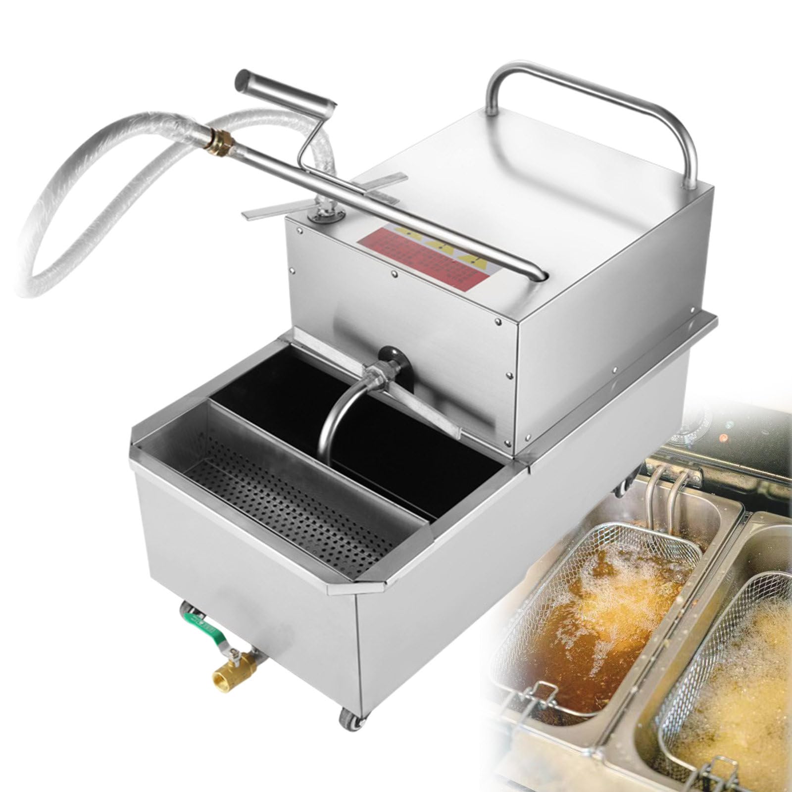 IUokLU 48 L Fryer Filter Machine,550W Stainless Steel Commercial Mobile Oil Filtration Tool,Deep Fryer Oil Filter Cart,for Restaurant