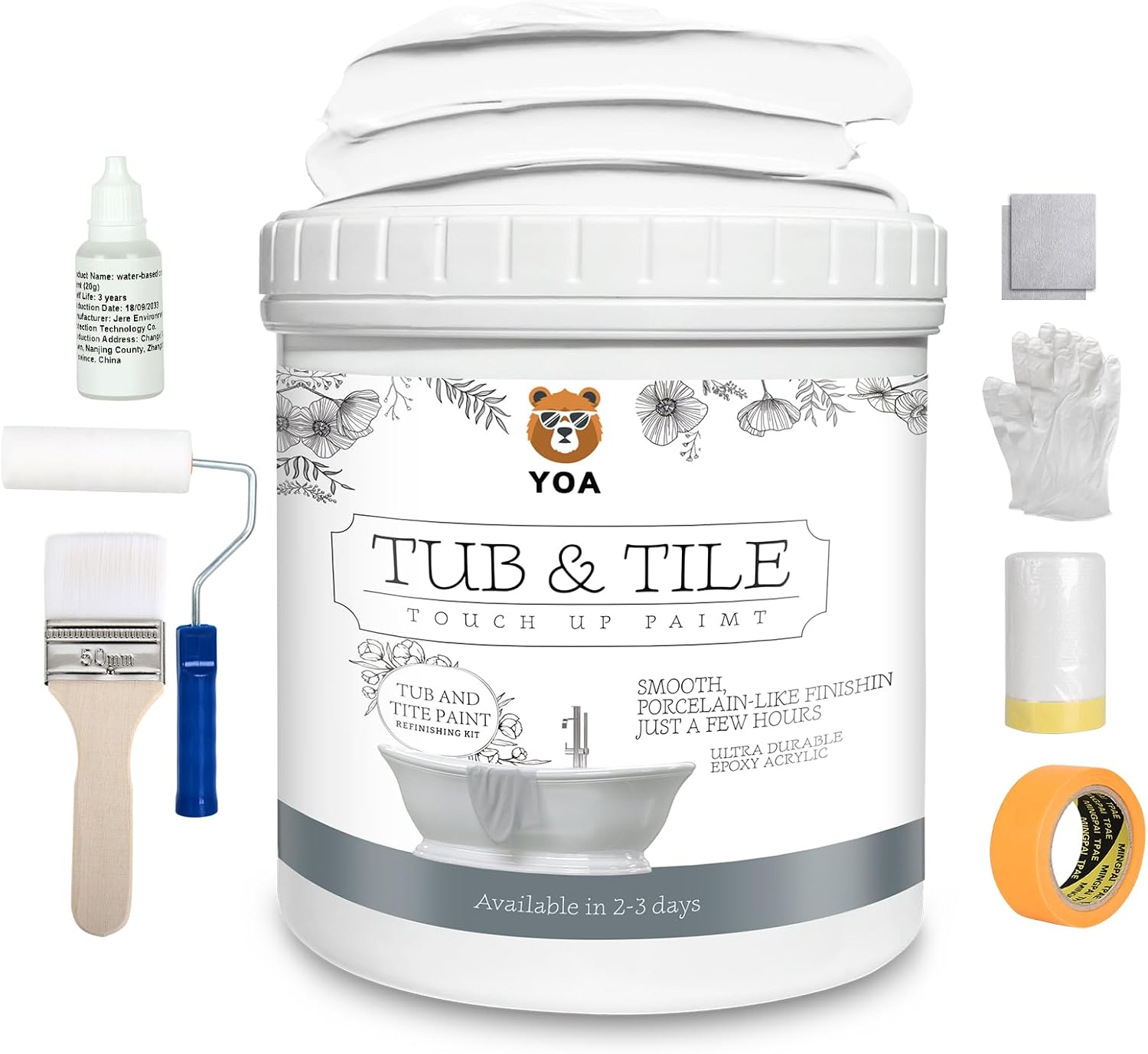 Tub and Tile Paint White, 2kg, 64oz, Bathtub Washbasin Toilet Ceramic Tile and Kitchen Countertop Refinishing, Odorless and Non-Toxic Heavy Glaze Epoxy Resin Coating