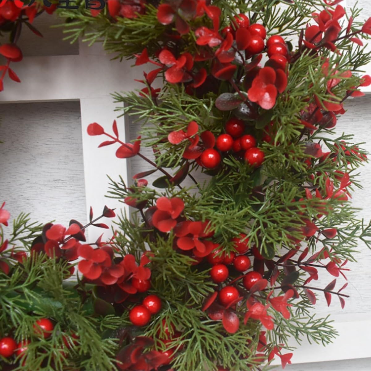 Corona Navidad Guirnalda De Decoración Navideña Estilo Americano, Simulación Fruta Roja, Colgante For Puerta Artificial Decoración(45cm)
