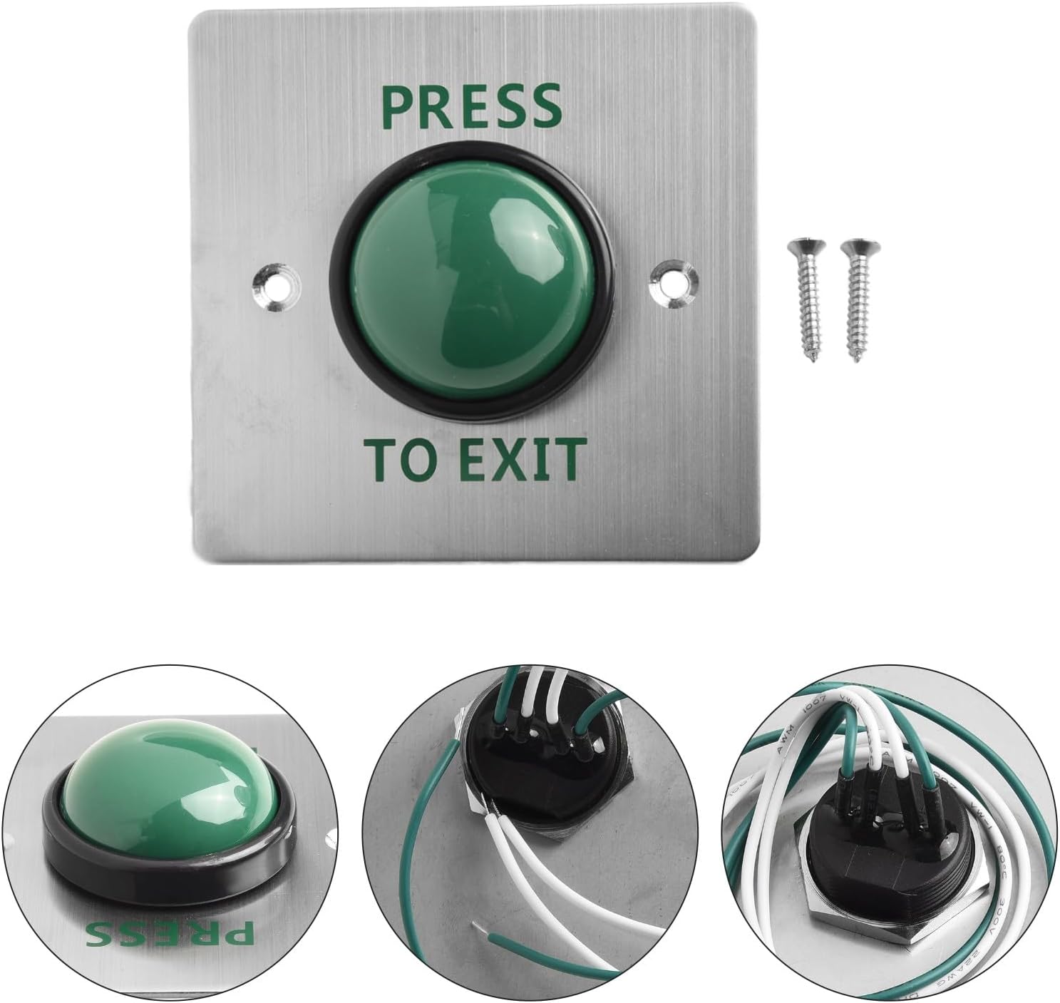 Package contents: button, screws, and rubber plugs