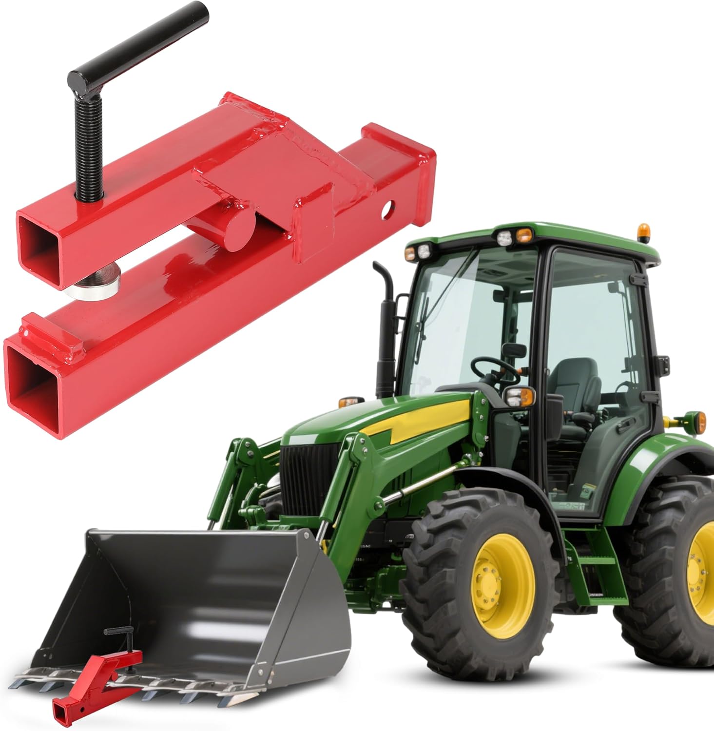 KUAFU Clamp On Trailer Hitch Adaptor W/2" Receiver Ball Mount Competible with Bobcat Deere Tractor Bucket Universal Skid Steer Parts Red Steel Powder Coated