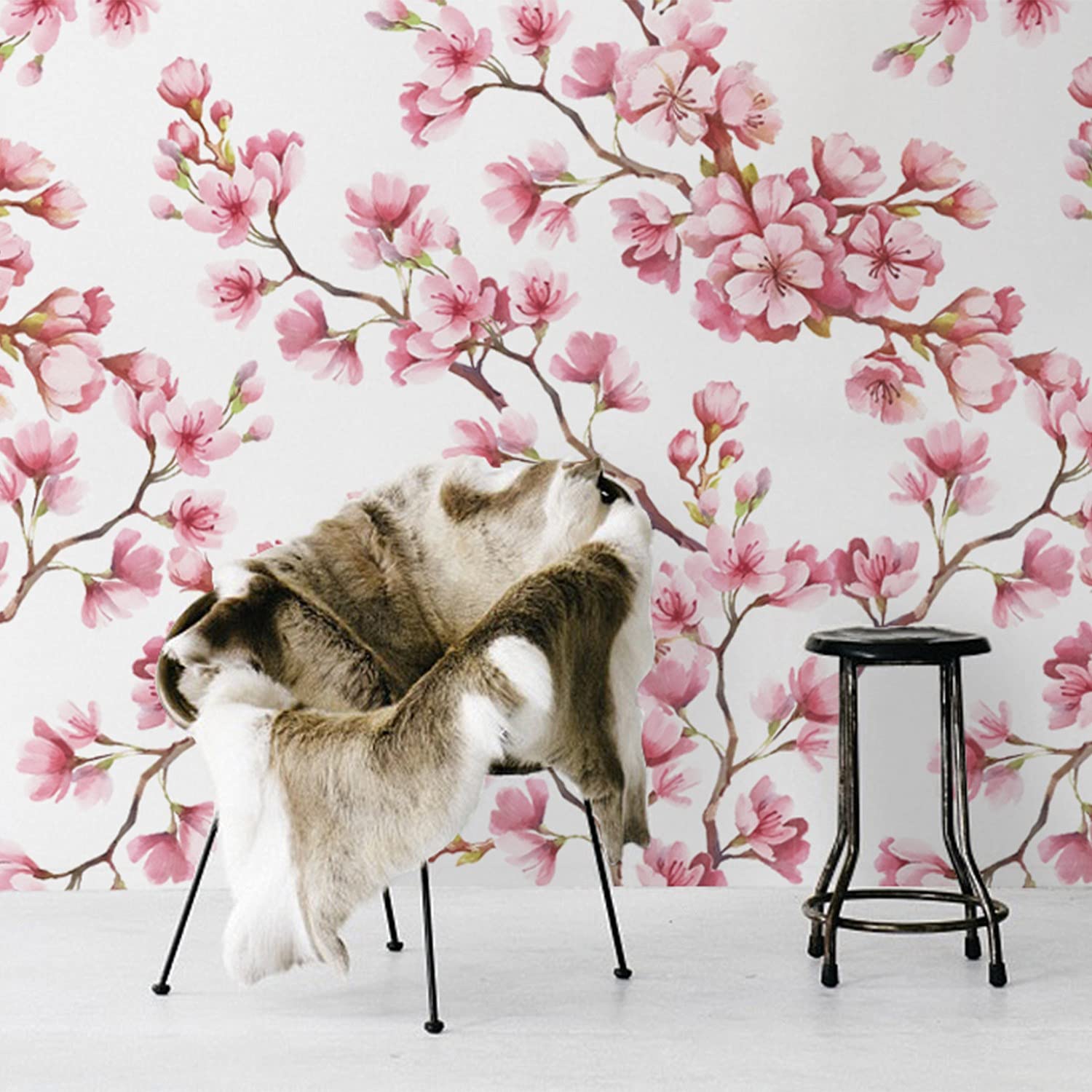 Papier peint fleurs florales intissé pour masquer imperfections mur et meuble