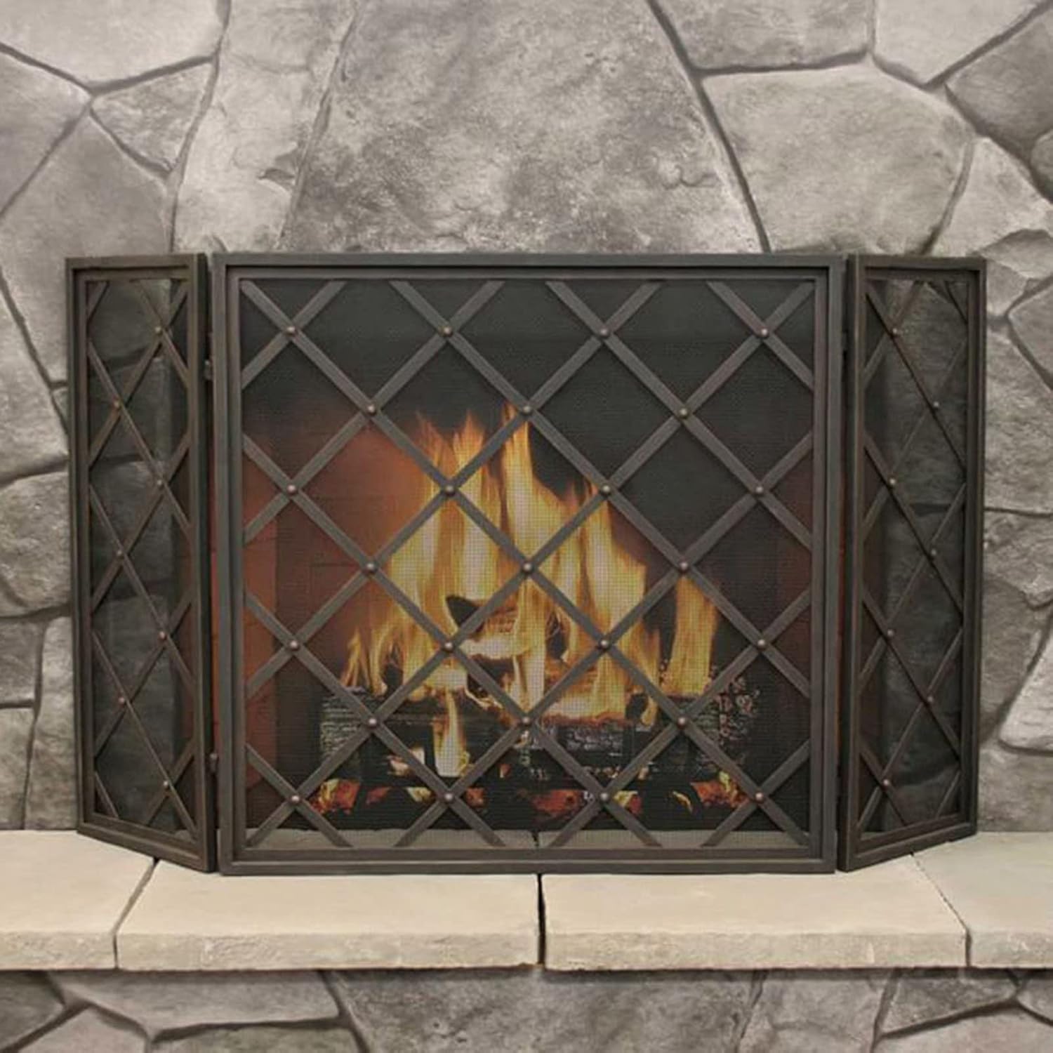 Pantalla para chimenea de 3 paneles y valla protectora negra de 60 pulgadas