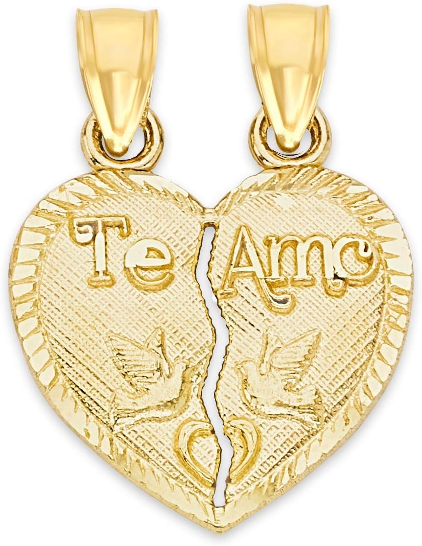10k Real Solid Gold Te Amo Breakable Heart Pendant, Fine Jewelry Gifts to Share for Her