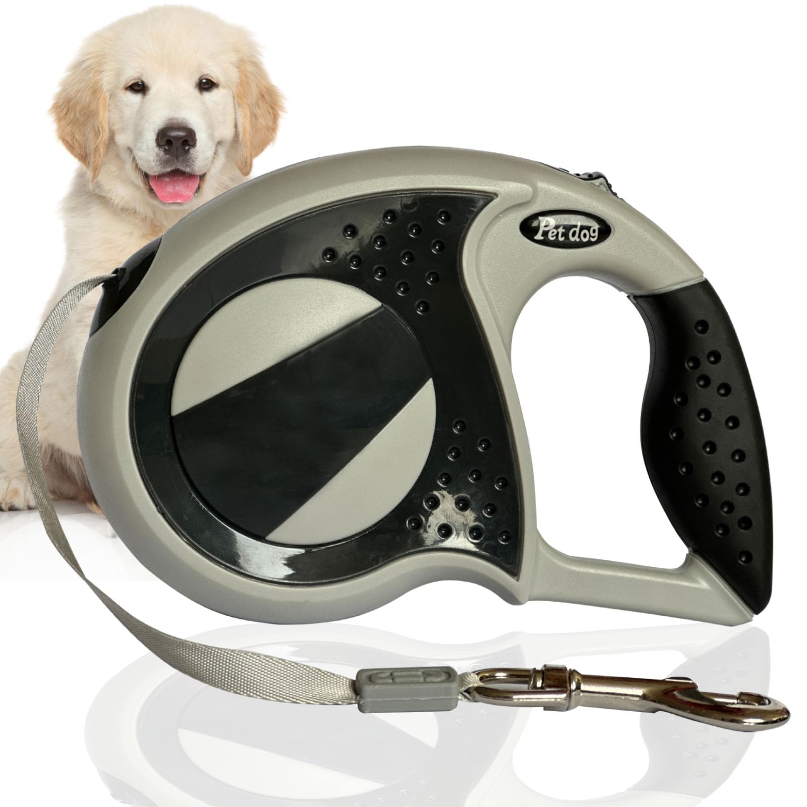 Wenbones Correa Perro Extensible, 5M Correa para Perros Retráctil, 360º Sin Enredos, Cinta de Nailon para Adiestramiento y Paseo, Freno Retráctil, para Perro Grande Mediano y Pequeño (Gris)