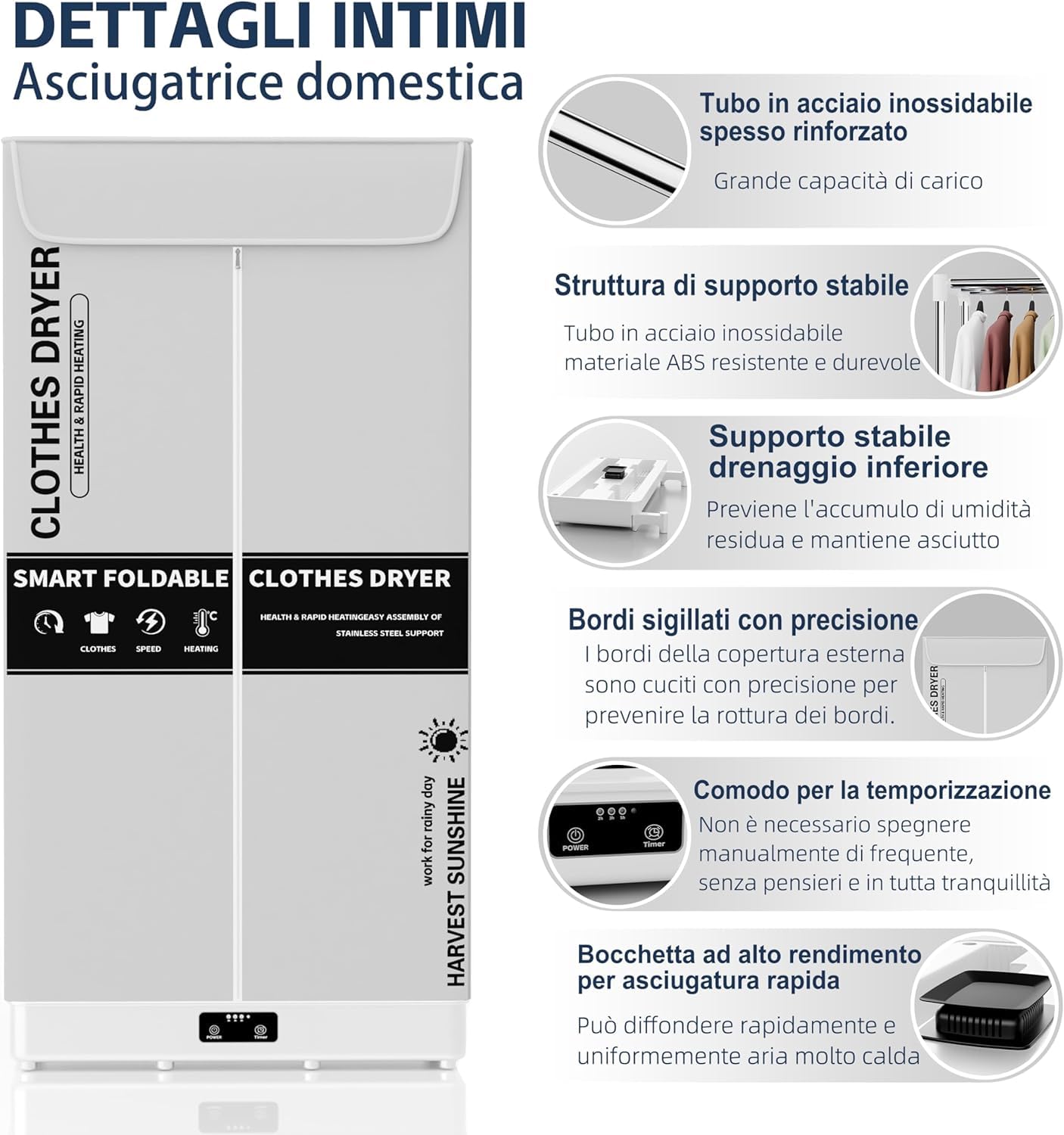 Kiseely Stendino Elettrico Asciugabiancheria, Asciugatrice portatile pieghevole con timer, facile da trasportare e con grande capacità per la casa | Appartamenti | Camper (Grigio CO6)