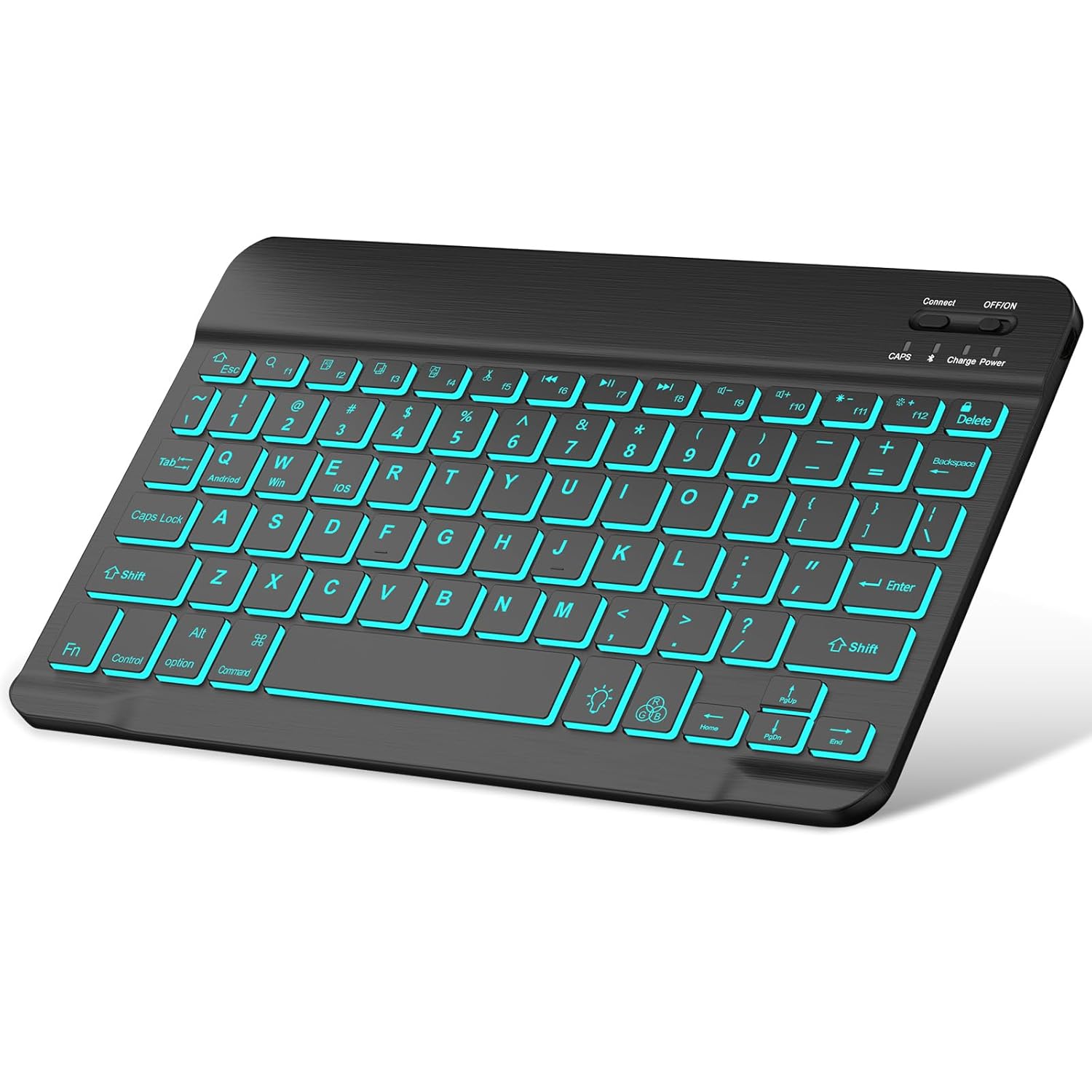 Ultra-Slim Wireless Bluetooth Keyboard with 7 Colors Backlit Rechargeable Travel Portable Keyboard Compatible for Android, Windows, iOS, Mac OS, for iPhone, for ipad, for Samsung, Tablet, Laptop Black