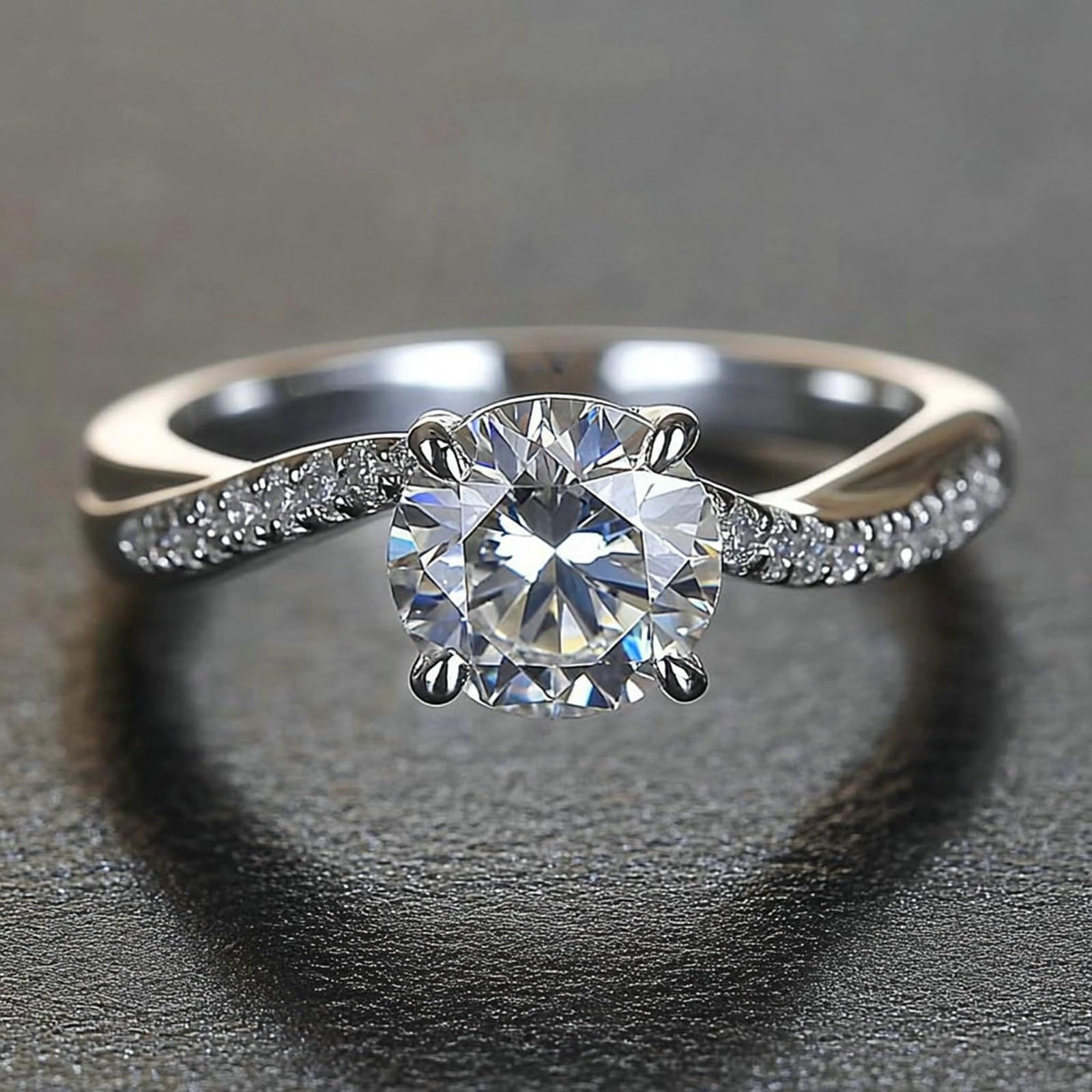 Anello Fede Nuziale, Oro Bianco 9K 14K 18K Anello di Fidanzamento a Fascia Intrecciata con moissanite