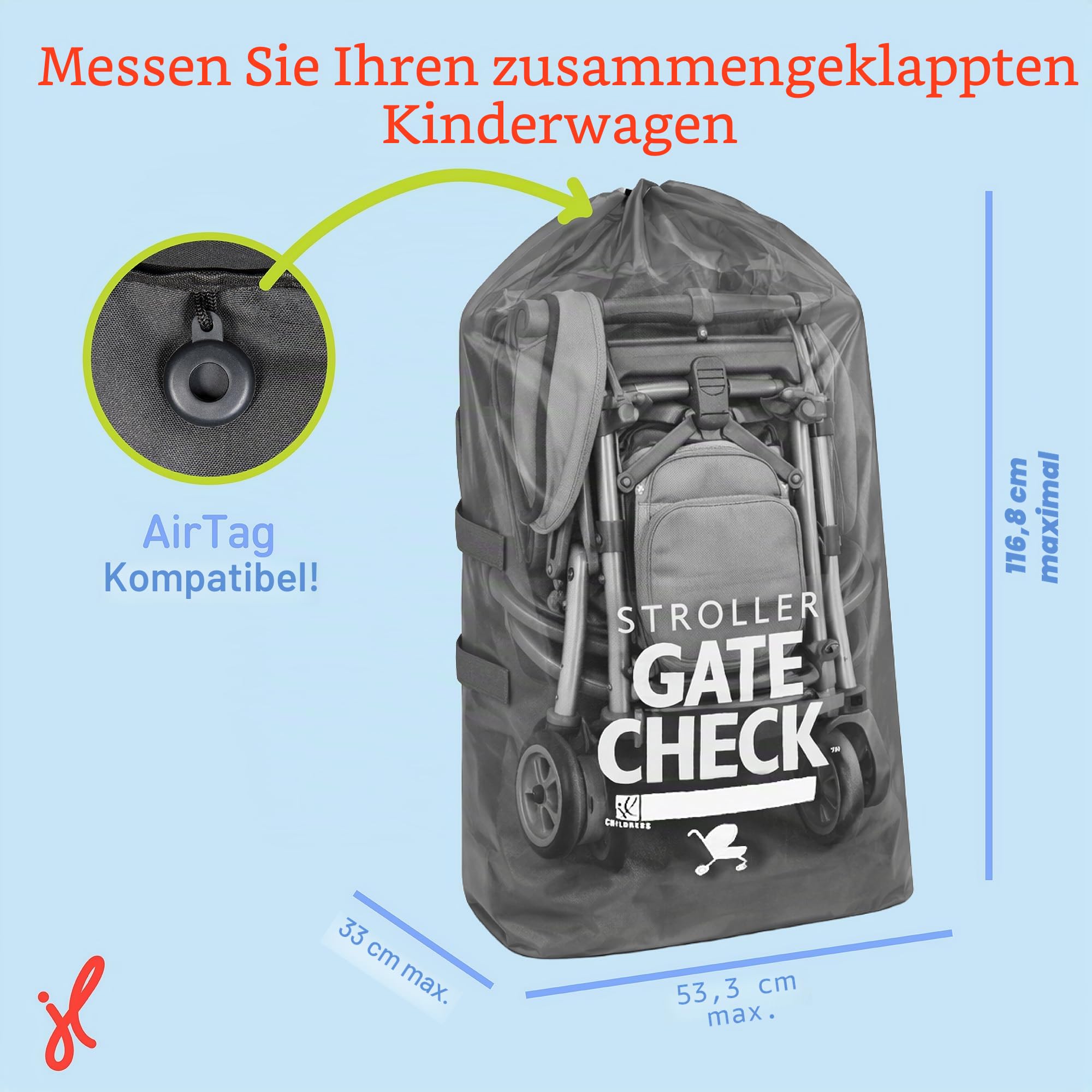 J.L. Childress Gate Check Tasche für Standard- und Doppel-Kinderwagen, Schwarz, Schwarz, Kompakt
