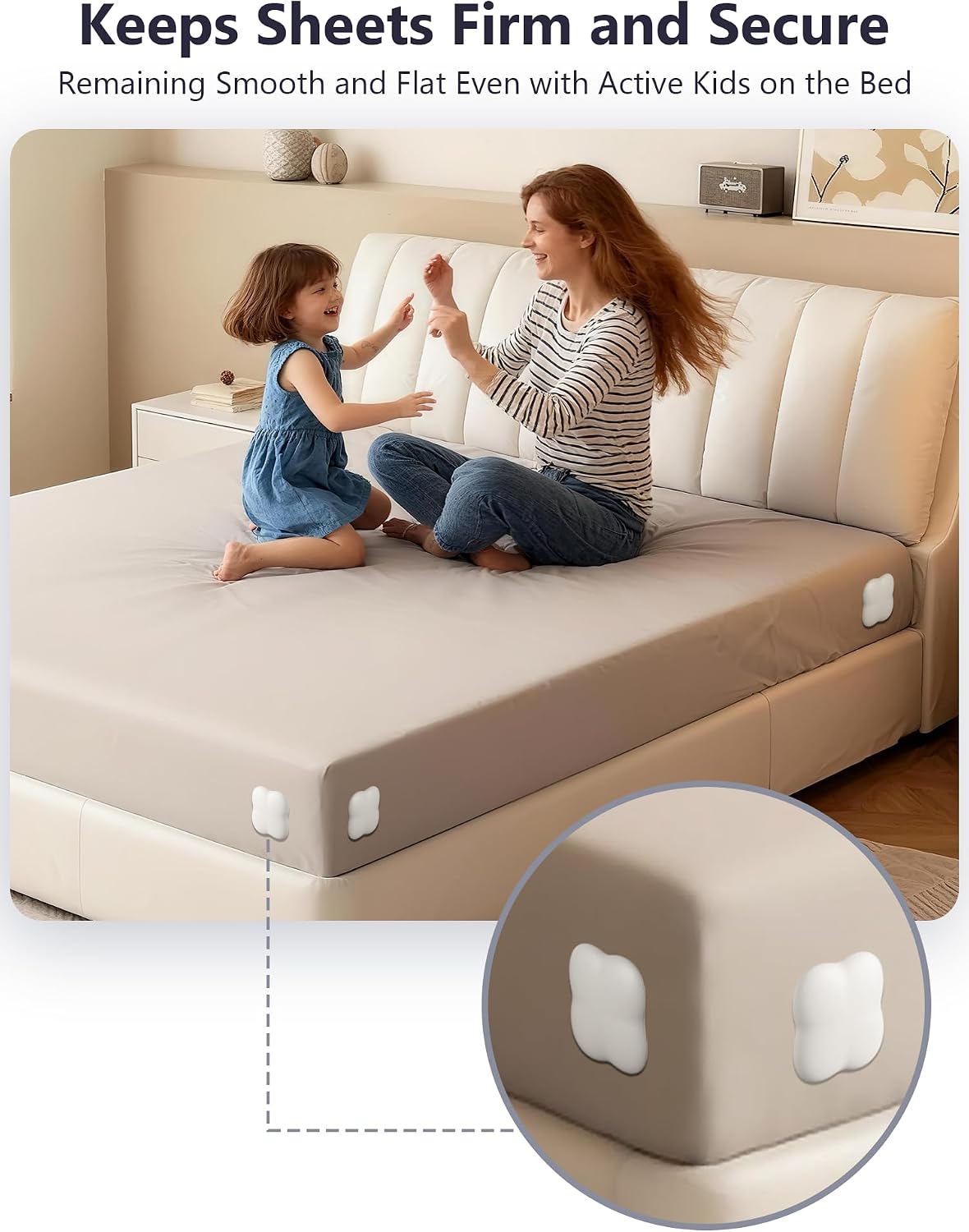 Bed Sheet Holders for Corners, 4-Pack Fitted Sheet Holder Keep Sheets Firm,Fits Any Size Mattress-No More Shifting Bedding