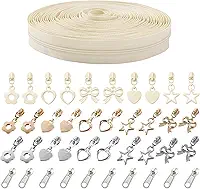 Zíper de Nylon Nº 3, Vendido Porm, Branco,pct com 10 Jardas E 40 Cursores. Fita de Zíper Contínua para Costura, Artesanato E Confecção de Bolsas E Roupas. Puxador Dourado E Cursor Prateado