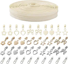Zíper de Nylon Nº 3, Vendido Porm, Branco,pct com 10 Jardas E 40 Cursores. Fita de Zíper Contínua para Costura, Artesanato E Confecção de Bolsas E Roupas. Puxador Dourado E Cursor Prateado