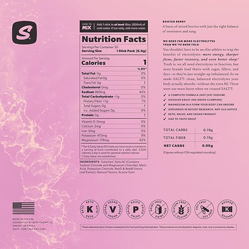 Miniatura 9 de SALTT - Mezcla de bebida con sabor a electrolitos en polvo, bayas de Booyah, 30 paquetes de hidratación, magnesio, potasio, sodio, oligominerales,