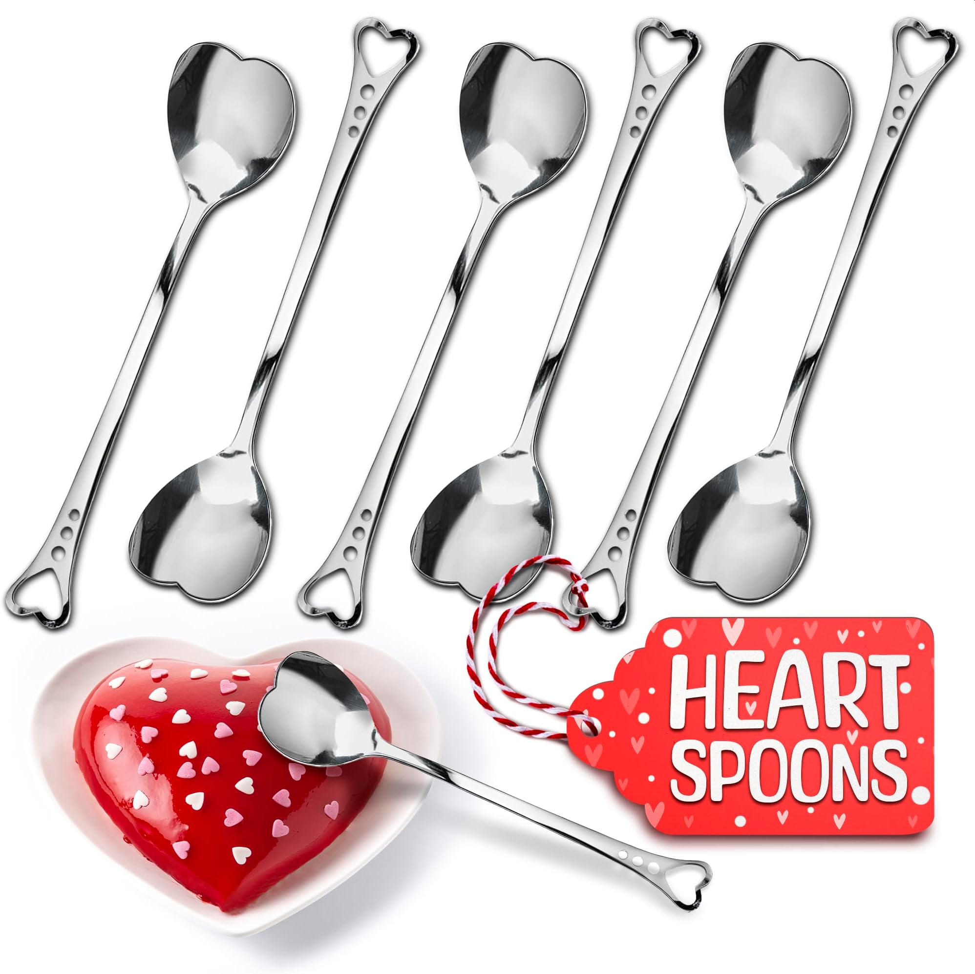 5.6'' Sugar Spoon - Heart Spoons for Coffee Set of 6 Stainless Steel Design, Decorative Spoons for Gifting – Cute Spoon for Coffee, Tea, Cocktails, Ice Cream and Desserts | Elegant Table Deco