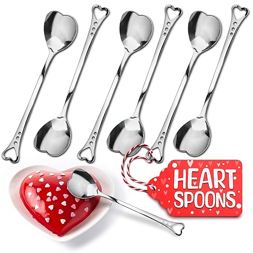 5.6'' Sugar Spoon - Heart Spoons for Coffee Set of 6 Stainless Steel Design, Valentines Spoons for Gifting – Cute Spoon for Coffee, Tea, Cocktails, Ice Cream and Desserts | Elegant Table Decor