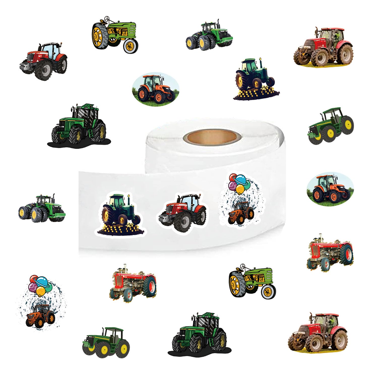 Tractor Stickers (500 pcs), 10 Sheets Graphic Aesthetics Cartoon Decal Roll Self Adhesive Seals for Kids Girls Boys Teen Birthday Party Decorations Water Bottle Laptop Scrapbook Cards Envelopes
