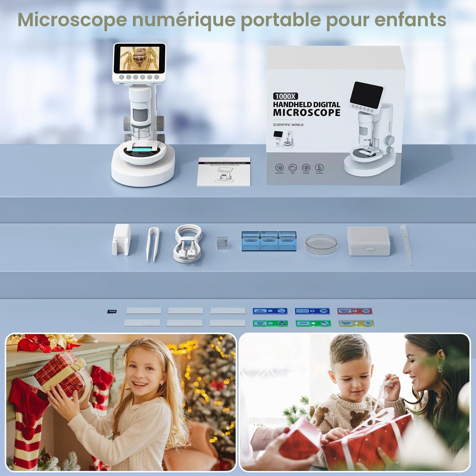 Microscope Portable 1000X pour Enfants de Poche - Écran 4K 2,0" Microscope