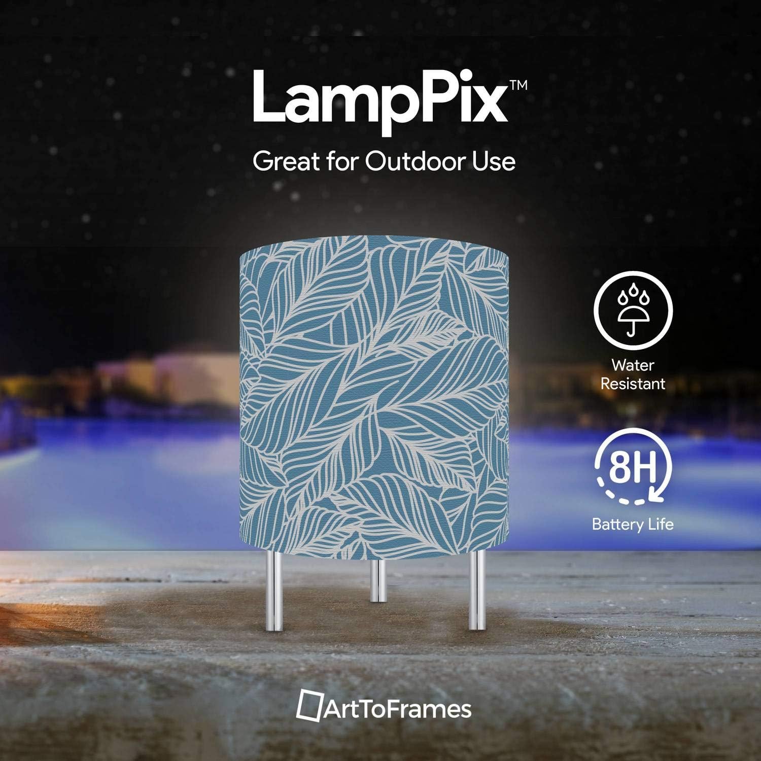 LED Desk Lamp Navy White Canvas Printed Table Light Comes with 16 Color Rechargeable Light Bulb with 5 Level Dimmer and Remote Control and Chrome Standoffs. Made in The USA