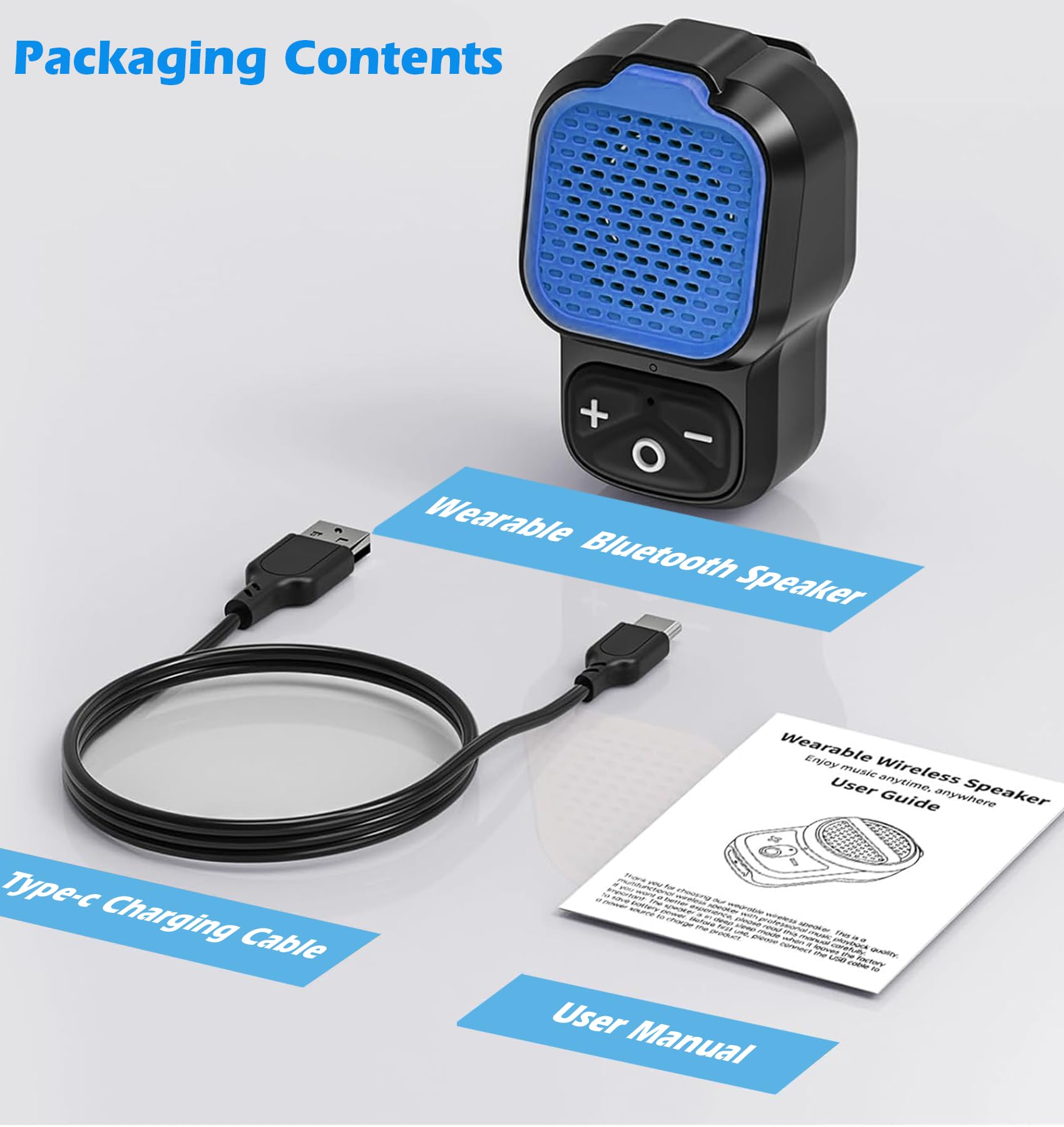 KAIY Altoparlante Bluetooth indossabile, altoparlante portatile wireless IPX6, impermeabile IPX6, microfono integrato per musica e chiamate in vivavoce, 10 ore di autonomia, mini regali per uomini e
