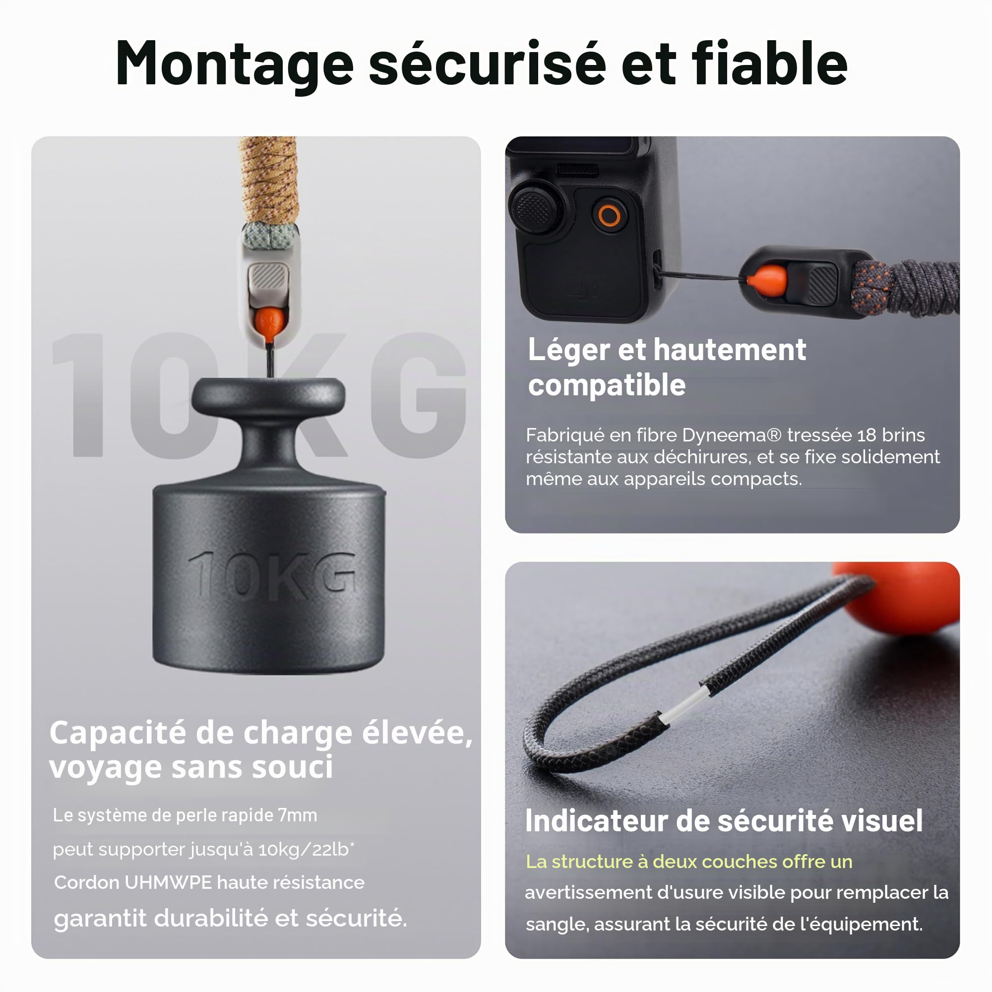 PGYTECH Bandoulière pour DJI Osmo Pocket 3, 2-en-1 Sangle de Cou et Dragonne avec Système de Libération Rapide Mini, Cordon Tressé à la Main Haute Résistance, Charge Max 10kg, Réglable, Refined Style