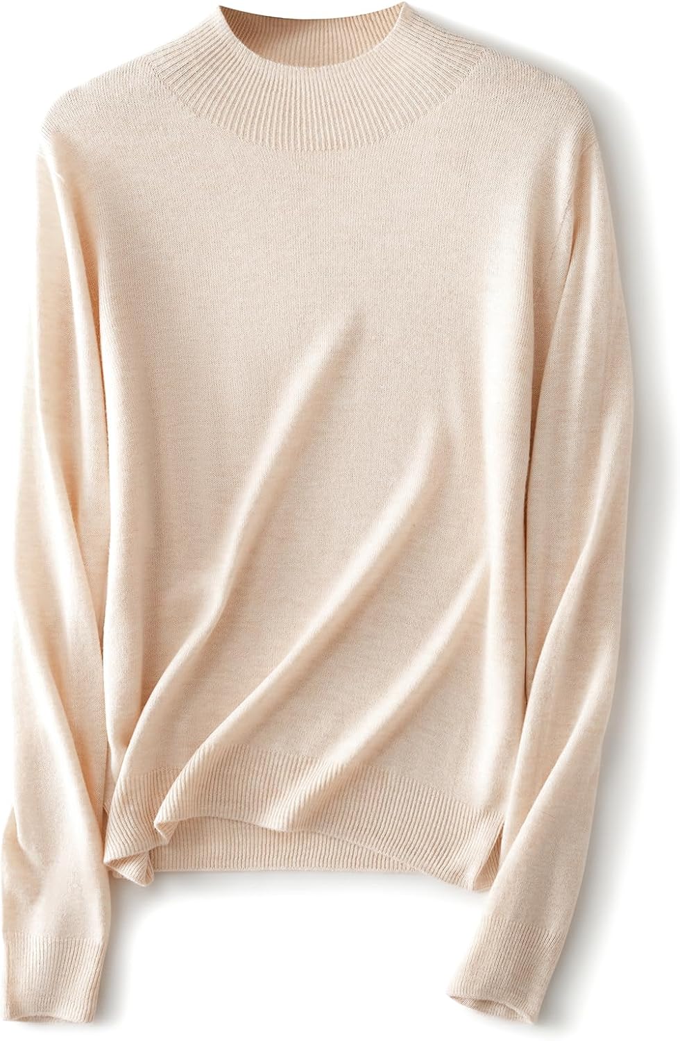 Ciovkis Women's Merino Wool Blend Sweater Fall Winter Mock Neck Long Sleeve First-Line Ready to Wear Seamless Knit Sweater