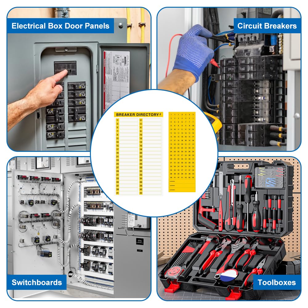 7szt. naklejek katalogowych, 3szt. naklejek numerowych na wyłączniki, naklejki do etykiet rozdzielczych, naklejki do skrzynki elektrycznej, wodoodporne, wielokrotnego użytku, samoprzylepne