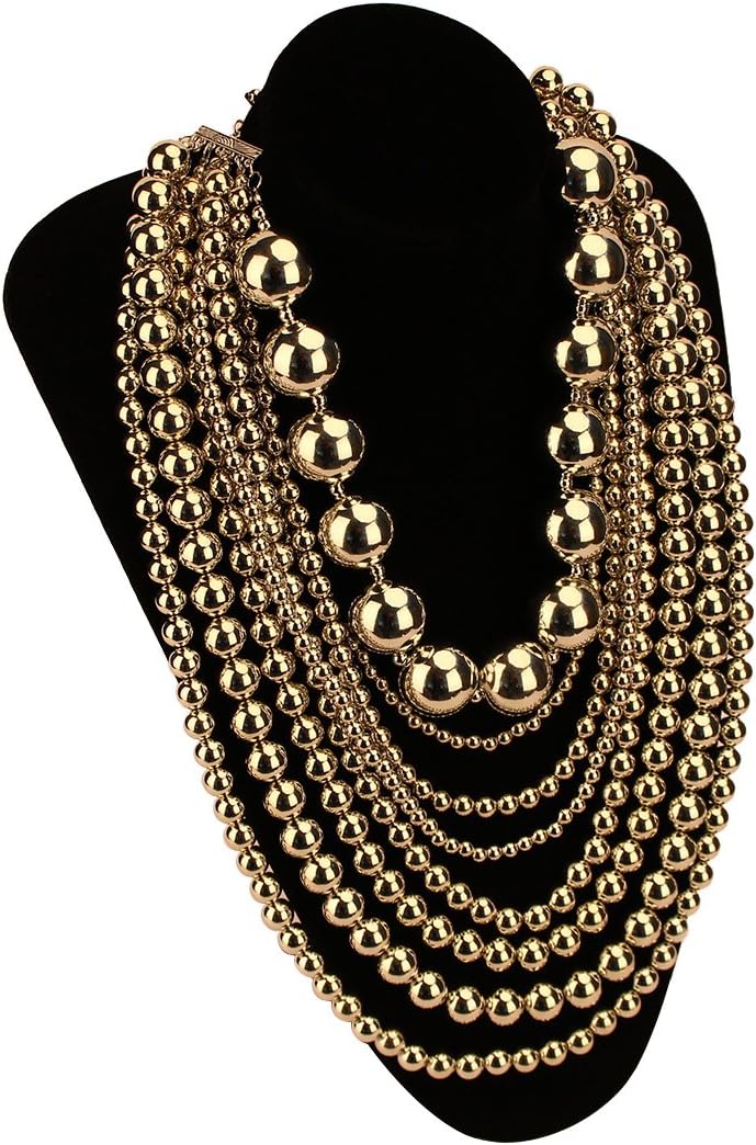 Imitation Pearl Necklace for Women Multi Strand Beaded Bib Necklace Chunky Pearl Statement Necklace Costume Jewelry Pearl Necklace and Earring Set