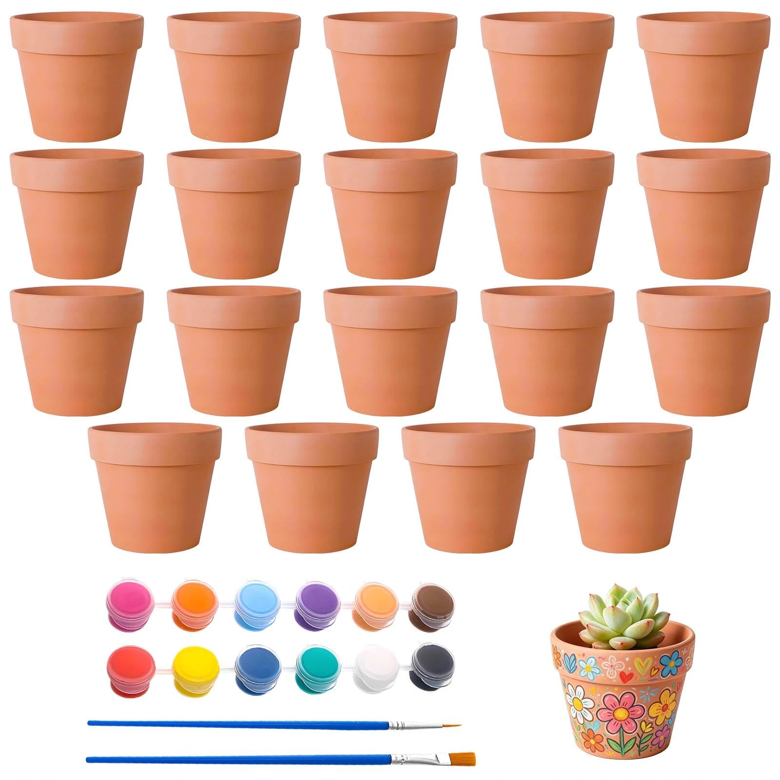 20 mini vasi da fiori, 3,3 x 3,3 cm, in terracotta, con foro di scarico, da dipingere, fai da te, piccoli vasi in argilla per piante grasse, cactus