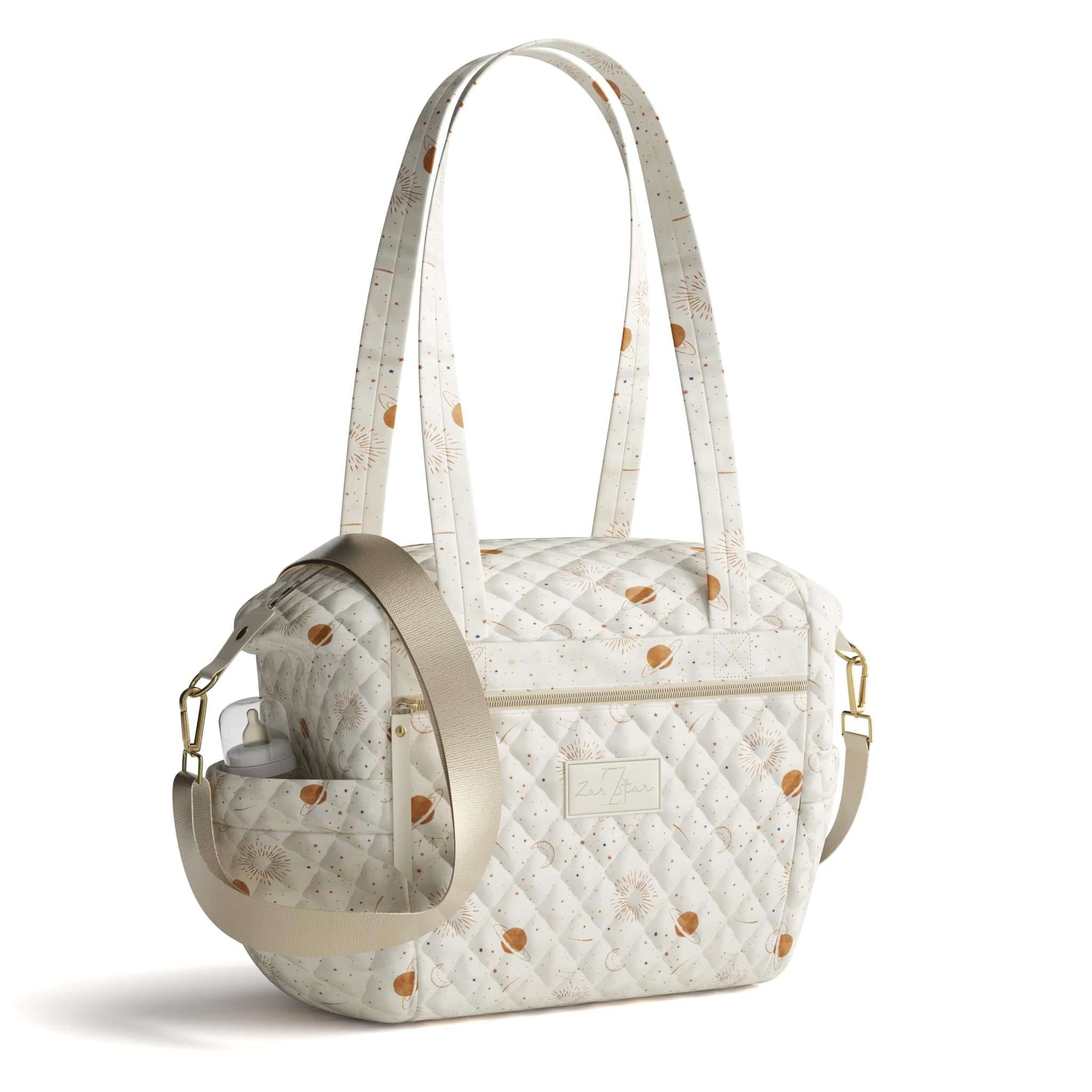  Insulated Bottle Pockets Quilted Diaper Bag for Women
| Functional & Fashionable Tote Diaper Bag With Insulated Pockets
