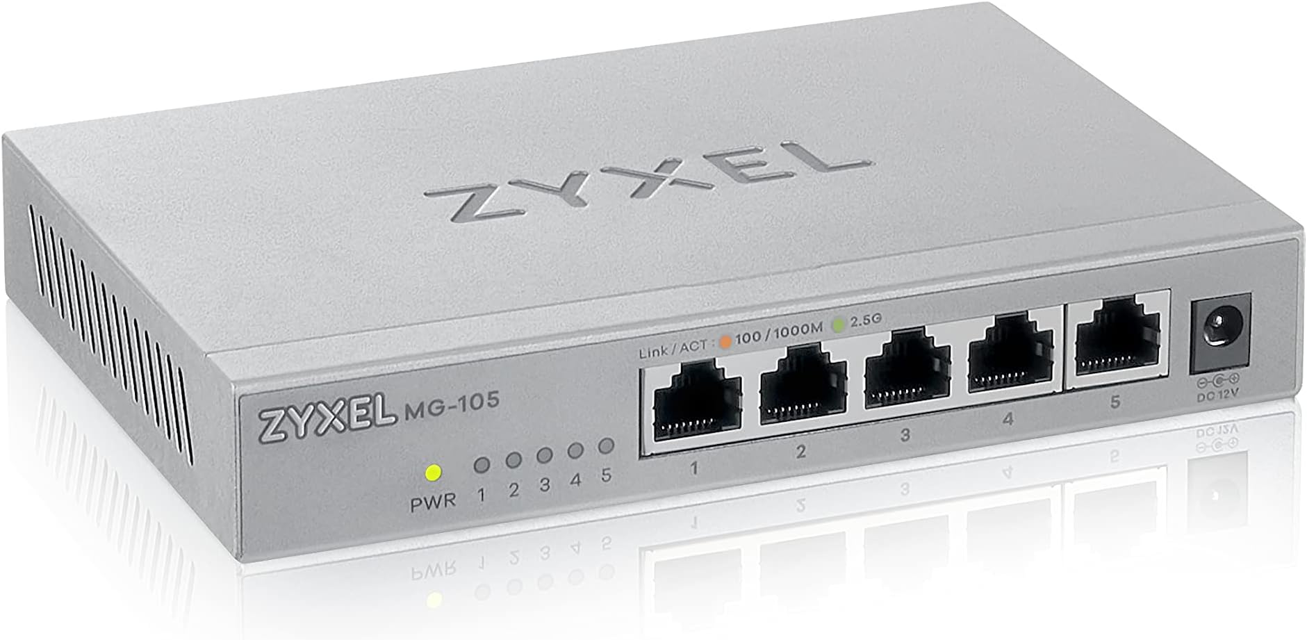 Zyxel 5-Port 2.5Gb MultiGig Ethernet Unmanaged Switch | 5 x 100/1G/2.5G Ports | Plug & Play | Metal Housing | Desktop or Wall-Mount | Ethernet Splitter MG-105