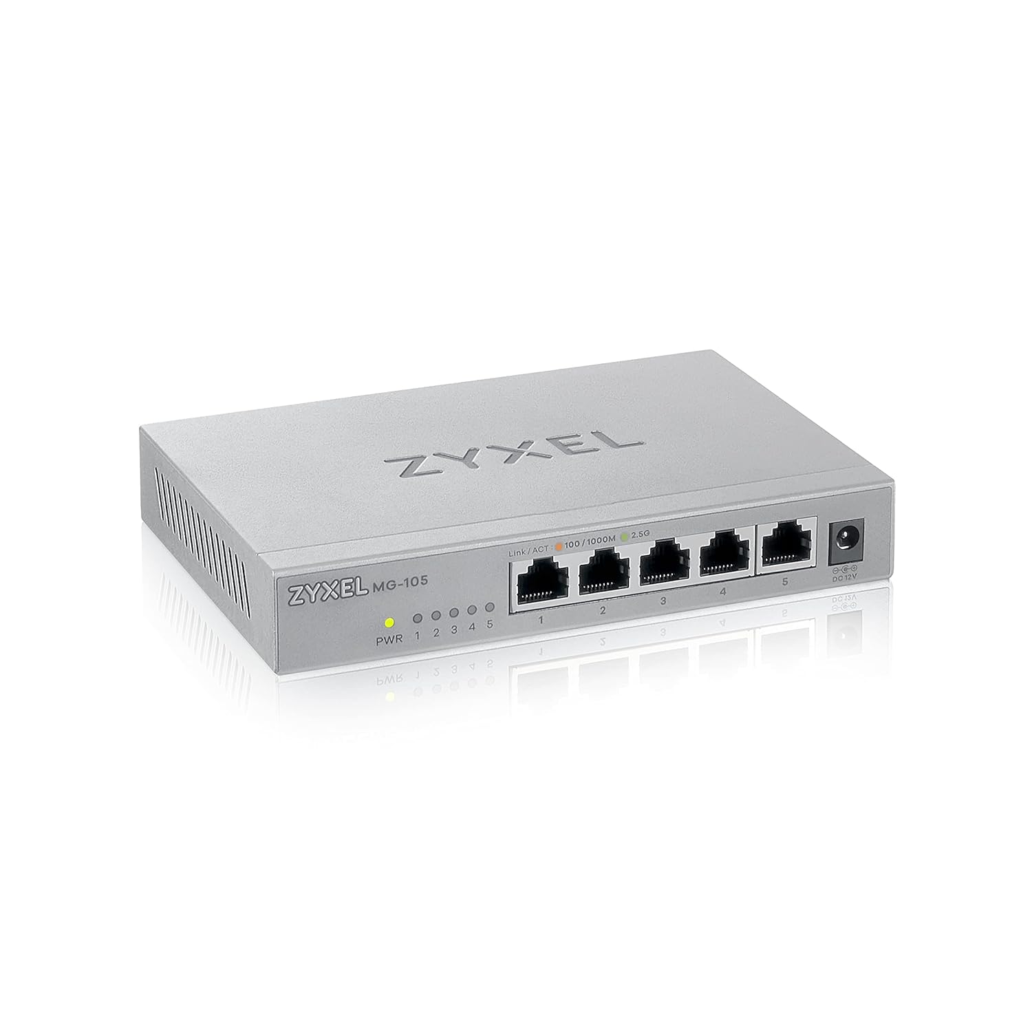 Zyxel 5-Port 100M/1G/2.5G Ethernet (RJ-45) Multi-Gigabit Unmanaged Switch | Plug and Play | Fanless Quiet | Desktop and Wall Mount | Auto MDI/MDIXSupport | Gaming (MG-105)