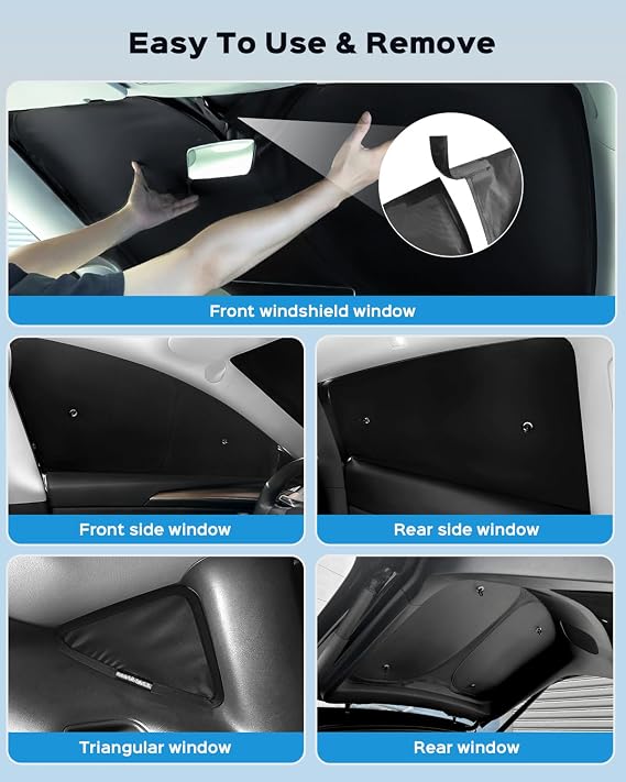 8PCS Windshield Sunshade for Tesla Model 3 (2017-2025), Front&Rear Side Window Privacy Sun Shade Privacy Cover Sun Visor Thermal Insulated Model 3 Accessories