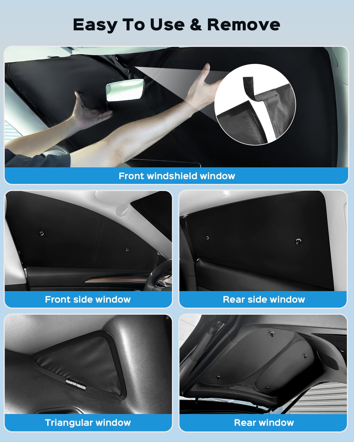 Pare-Soleil 8 pièces pour Tesla Model Y(2020-2024), Couverture de sphère privée pour Pare-Brise et Lunette arrière, Pare-Soleil, Accessoires isolés thermiquement Model Y