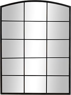 deco 79 Metal Room Wall Mirror Arched Window Pane Inspired Entryway Mirror with Black Frame, Wall Mounted Mirror 30" x 1" x 40", Black