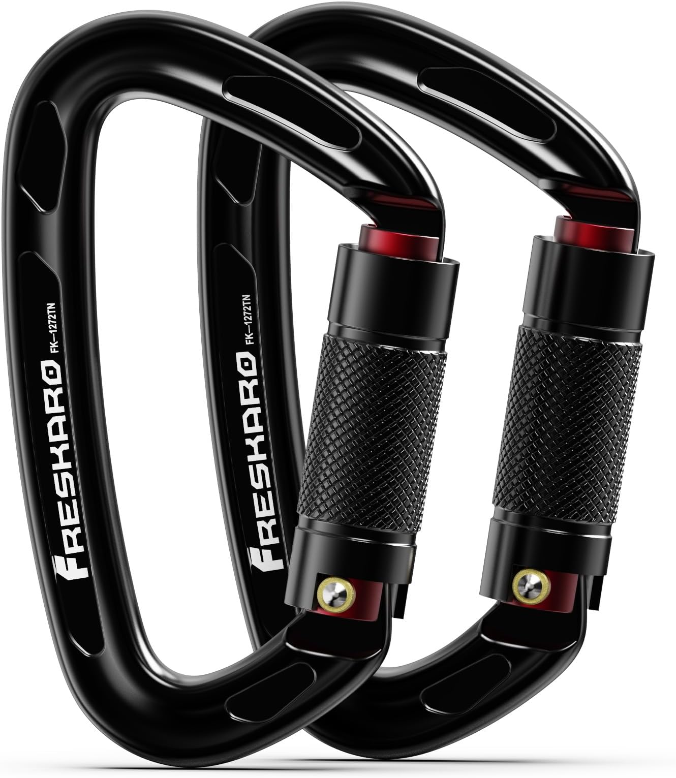 FresKaro UIAA Certified 25KN Auto Locking Climbing Carabiner Clips, Twist Lock, and Heavy Duty Carabiners for Rock Climbing, Rappelling, and Mountaineering, D Shaped
