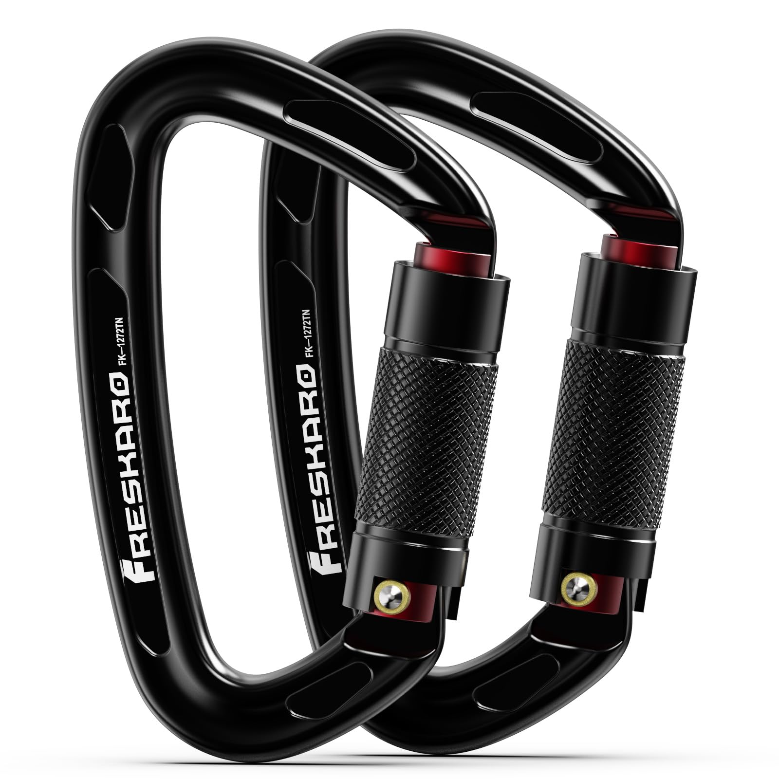 FresKaro CE and UIAA Certified Climbing Carabiners, 25kN/2550kg, Twist Lock, Suit for Rock Climbing, Rappelling, Camping, Dog Leash, Hammock, Swing, Yoga etc, D Shaped, Large Size, Black