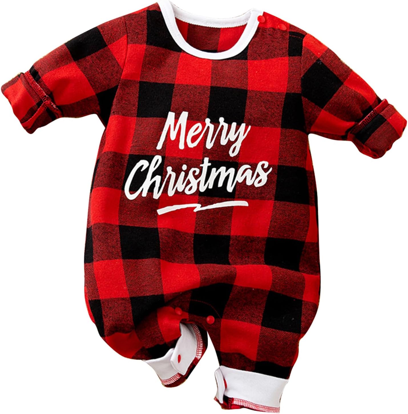 ROYLAMP Newborn Infant Baby Christmas Romper Boy Girl Reindeer Print Red Plaid One-Piece Jumpsuit