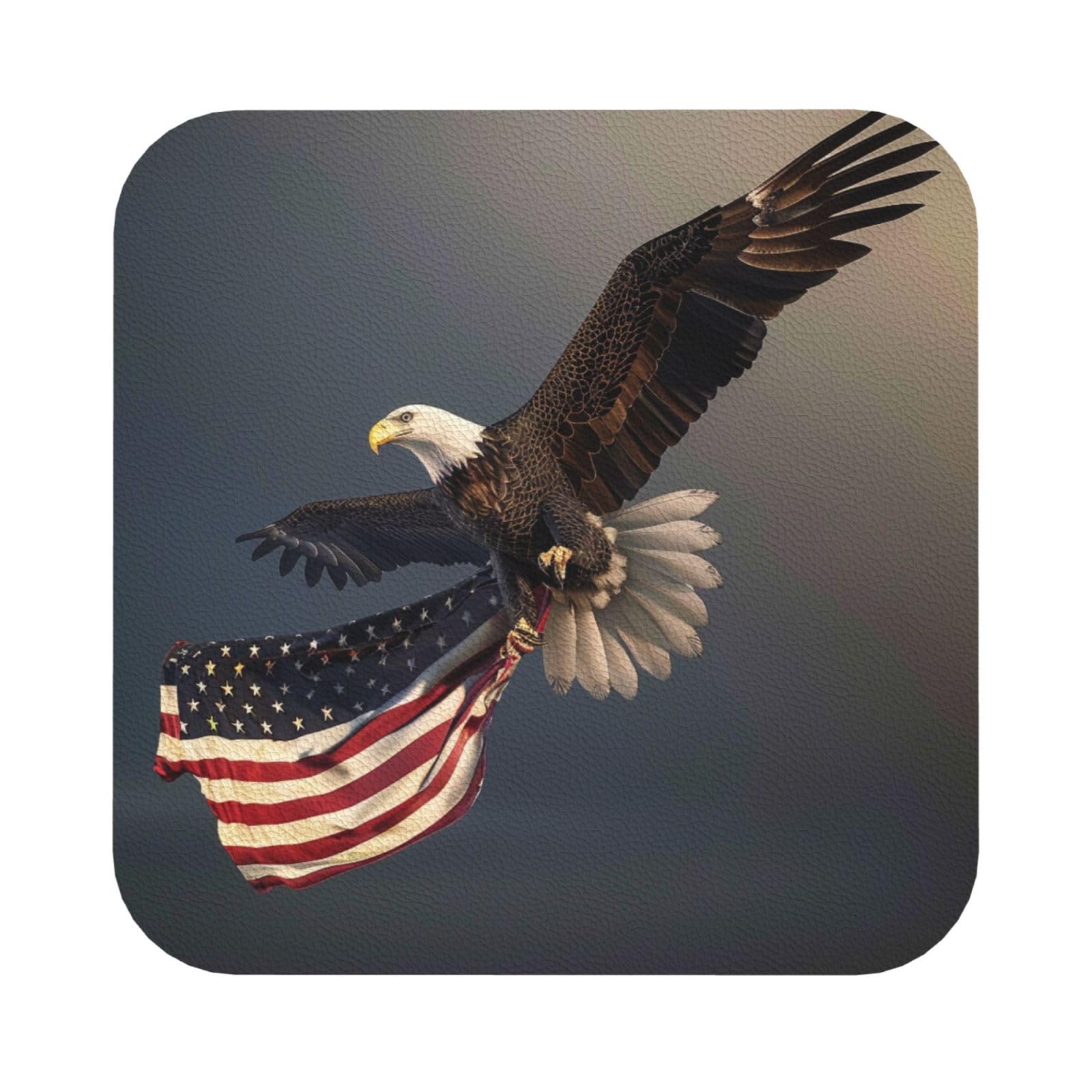 3D Bald Eagle Flying with American Flag Print Leather Coaster Set of 6, Square Coasters Table Decorative Coffee Cup Beverage Coasters Wine Beer Bar Coasters for Hot Drinks Table Protection